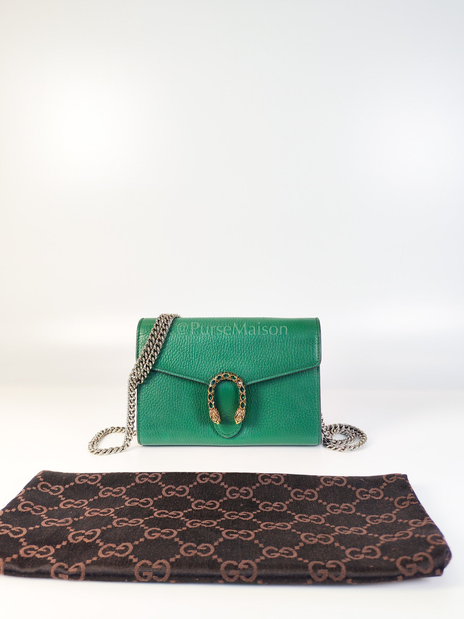 Dionysus Mini Chain Bag in Emerald Green Grained Leather Chain Bag | Purse Maison Luxury Bags Shop