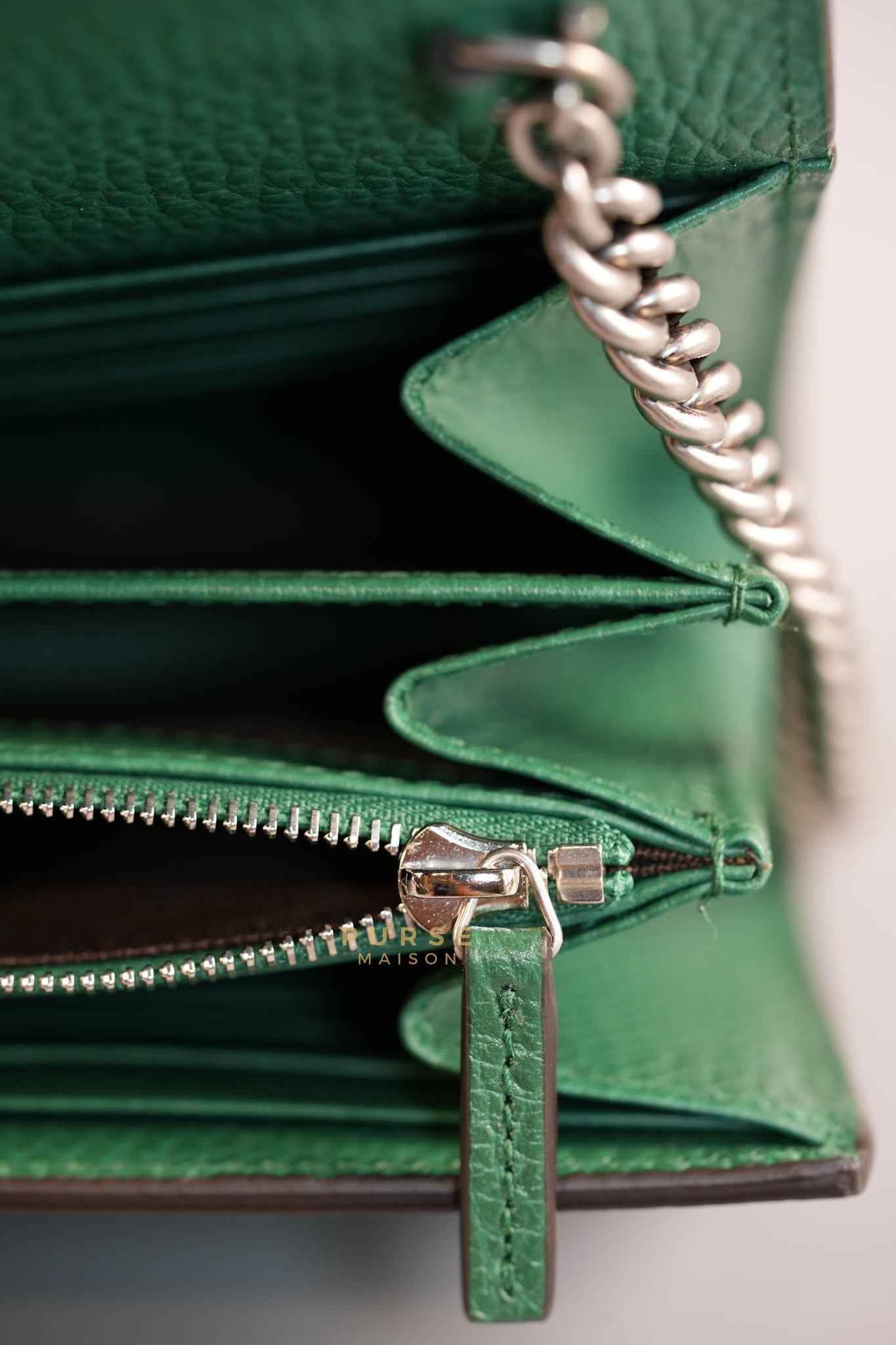 Dionysus Mini Chain Bag in Emerald Green Grained Leather | Purse Maison Luxury Bags Shop