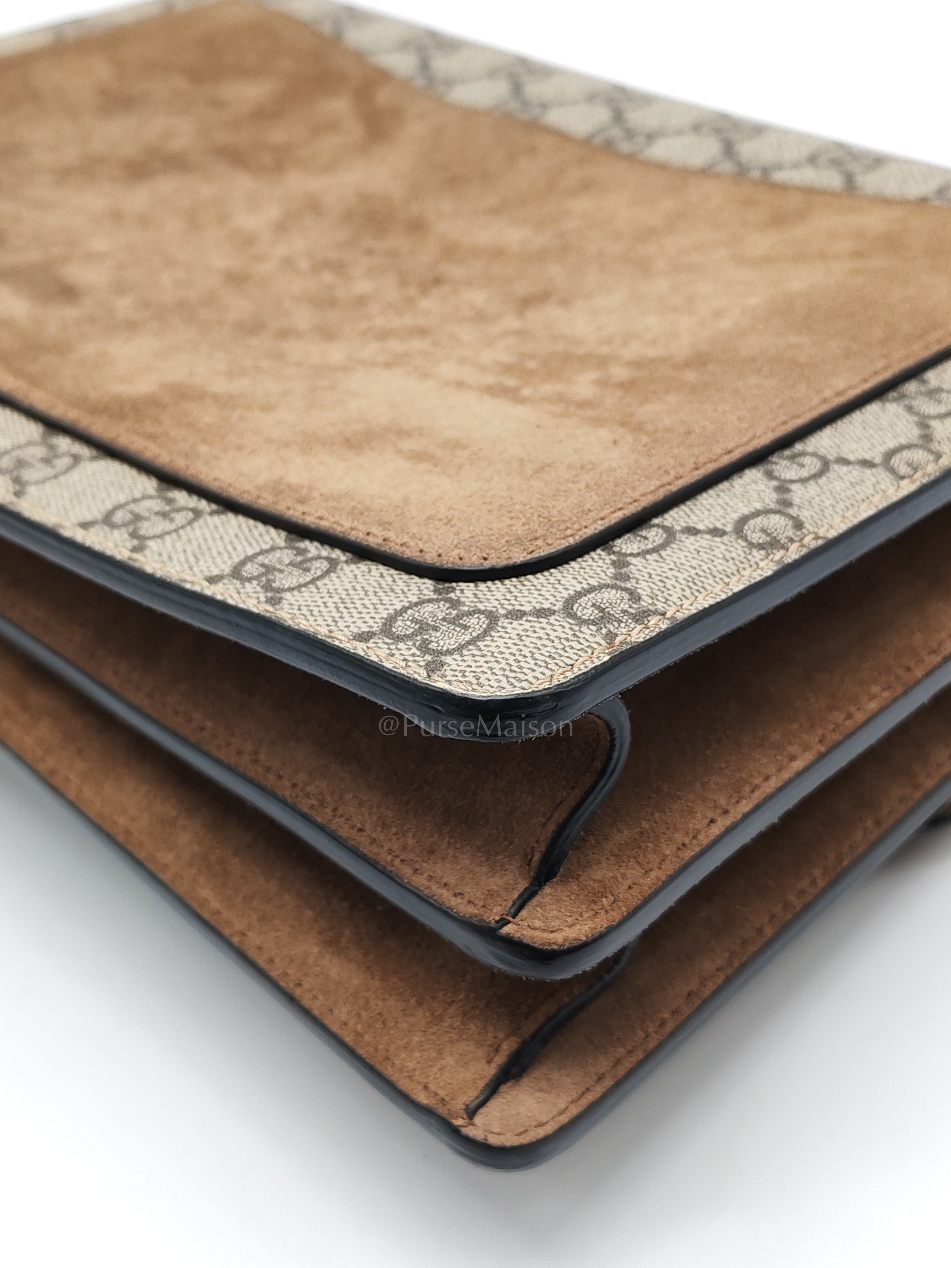 Dionysus Shoulder Bag Medium in GG Supreme Canvas Taupe Suede Leather | Purse Maison Luxury Bags Shop