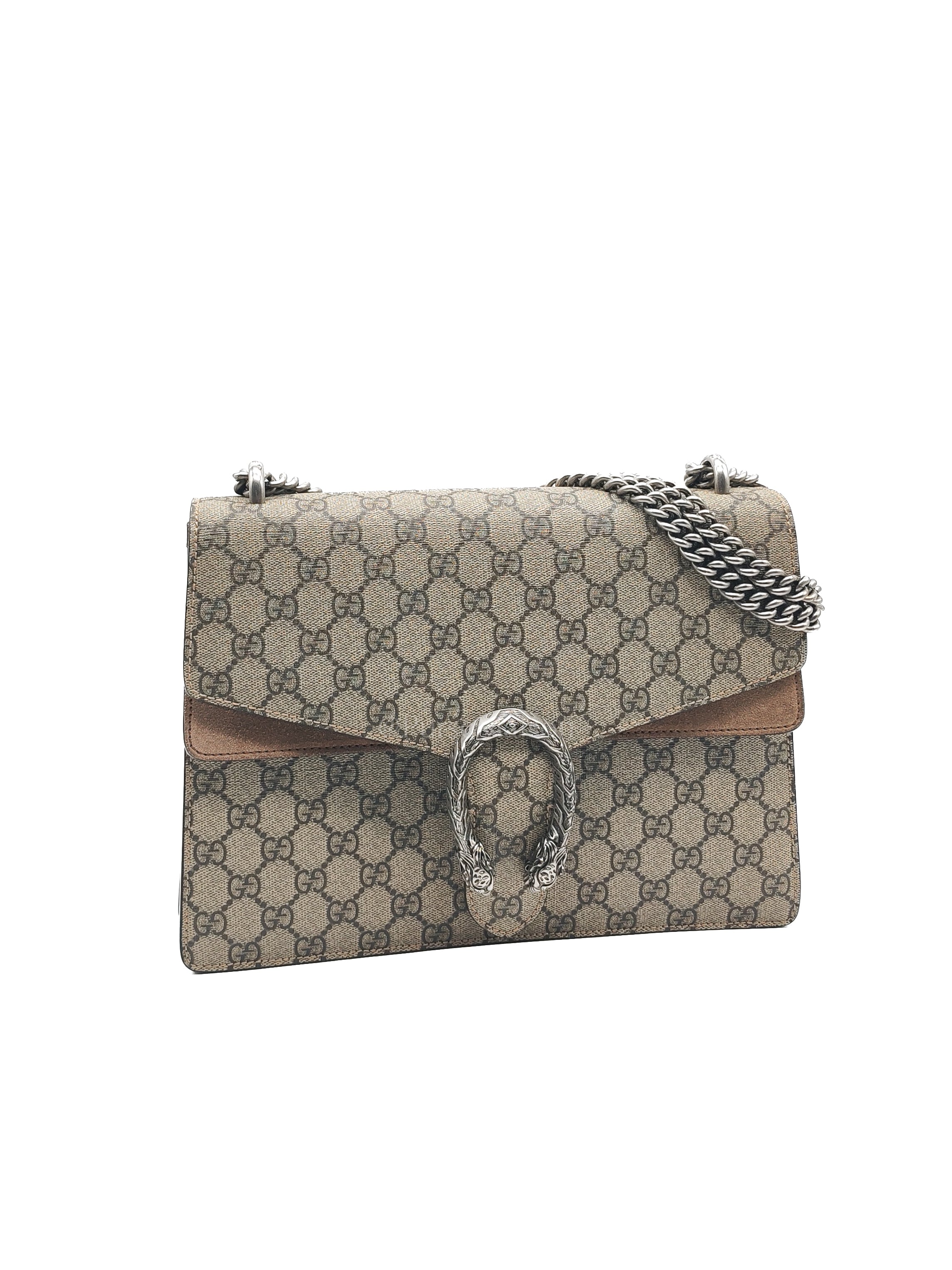 Dionysus Shoulder Bag Medium in GG Supreme Canvas Taupe Suede Leather | Purse Maison Luxury Bags Shop