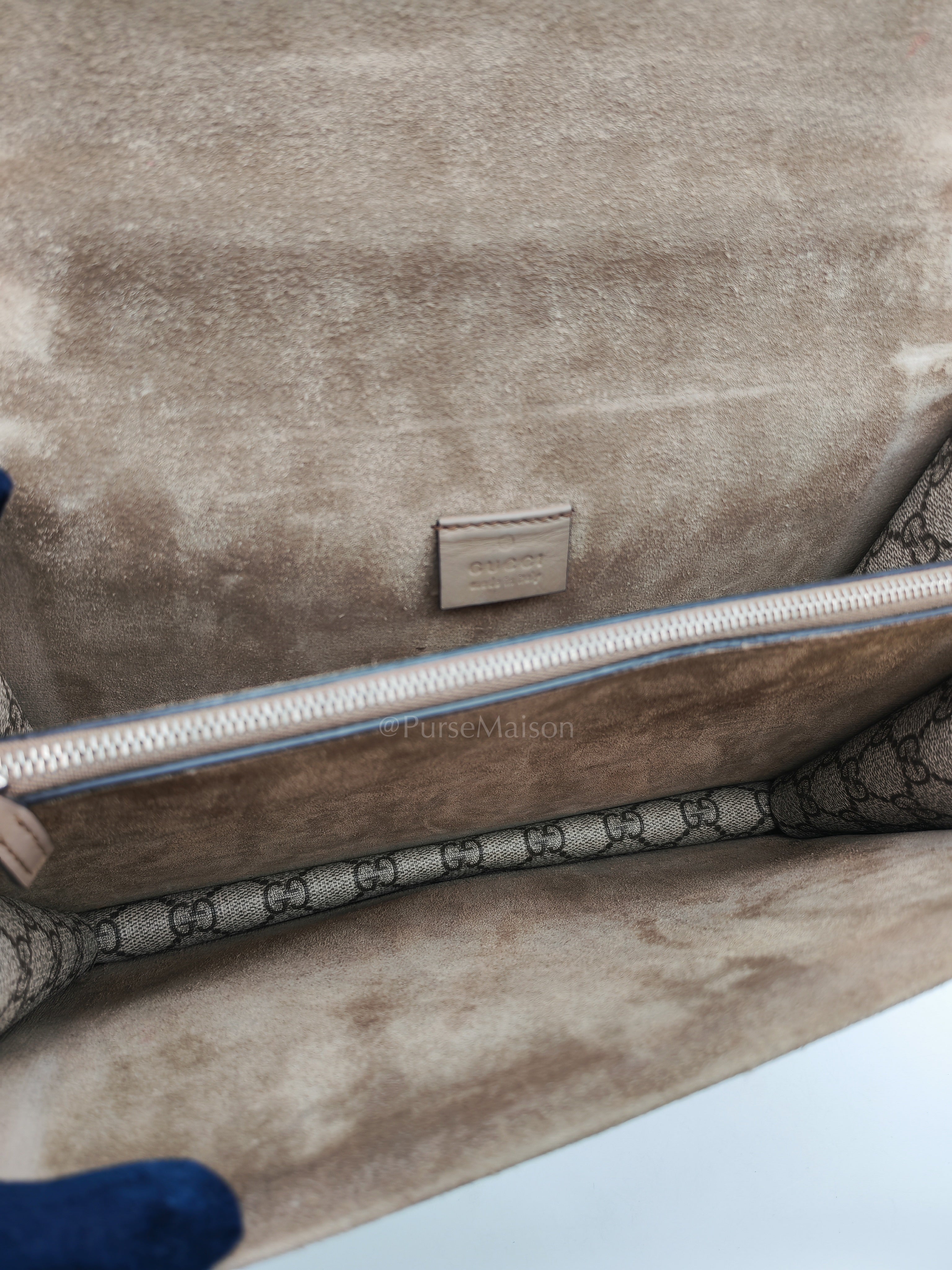Dionysus Shoulder Bag Medium in GG Supreme Canvas Taupe Suede Leather | Purse Maison Luxury Bags Shop