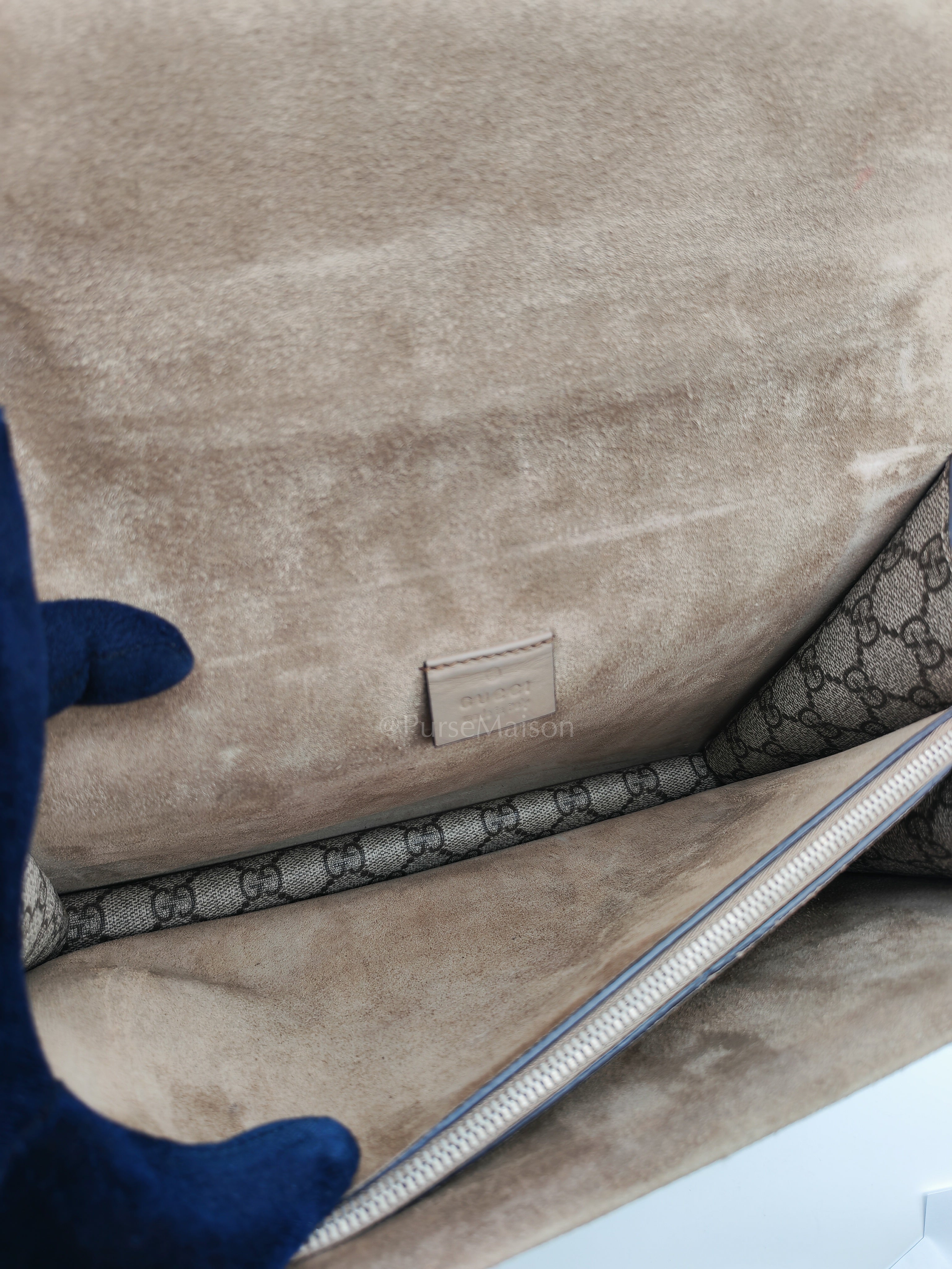 Dionysus Shoulder Bag Medium in GG Supreme Canvas Taupe Suede Leather | Purse Maison Luxury Bags Shop