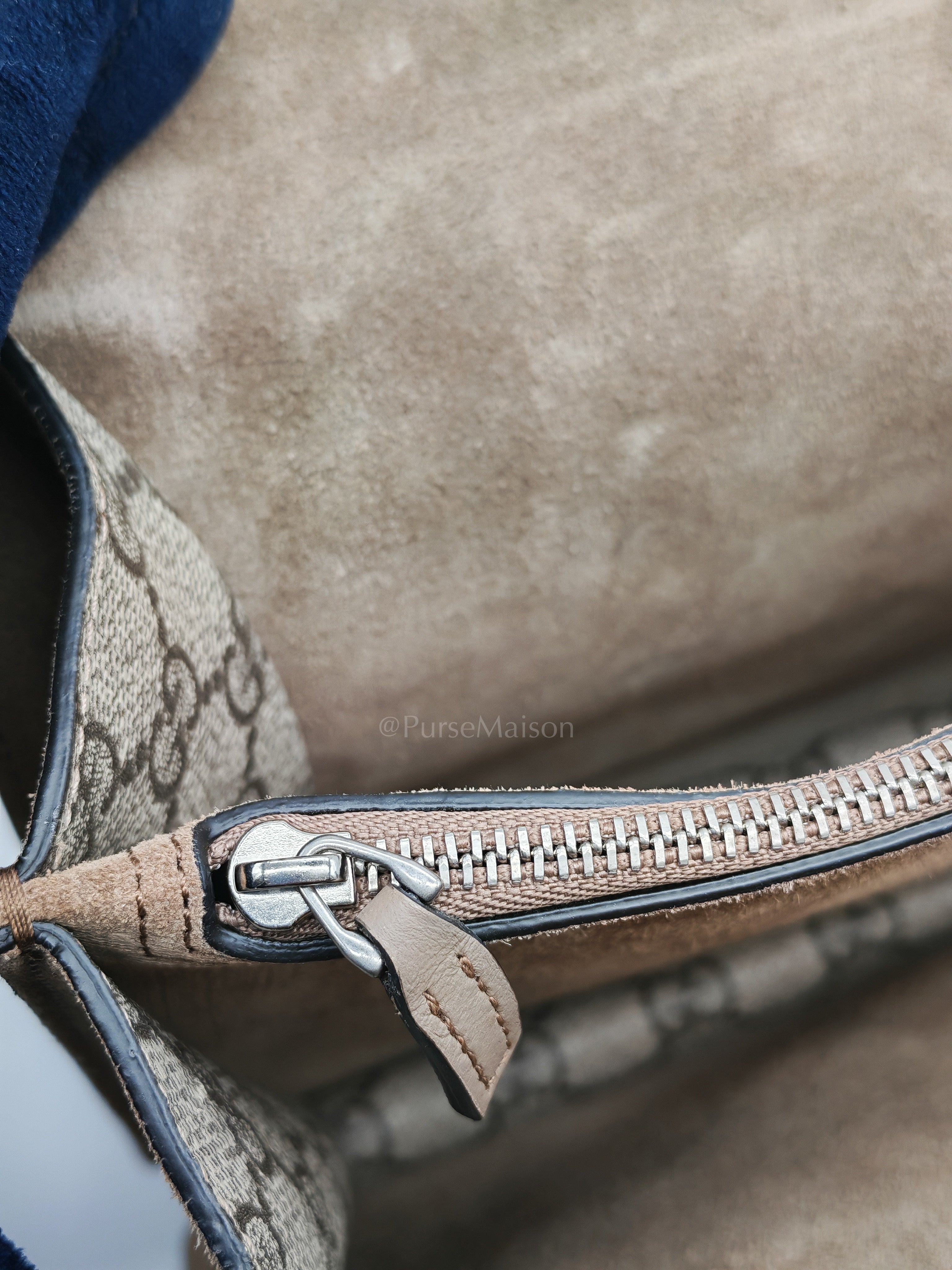 Dionysus Shoulder Bag Medium in GG Supreme Canvas Taupe Suede Leather | Purse Maison Luxury Bags Shop