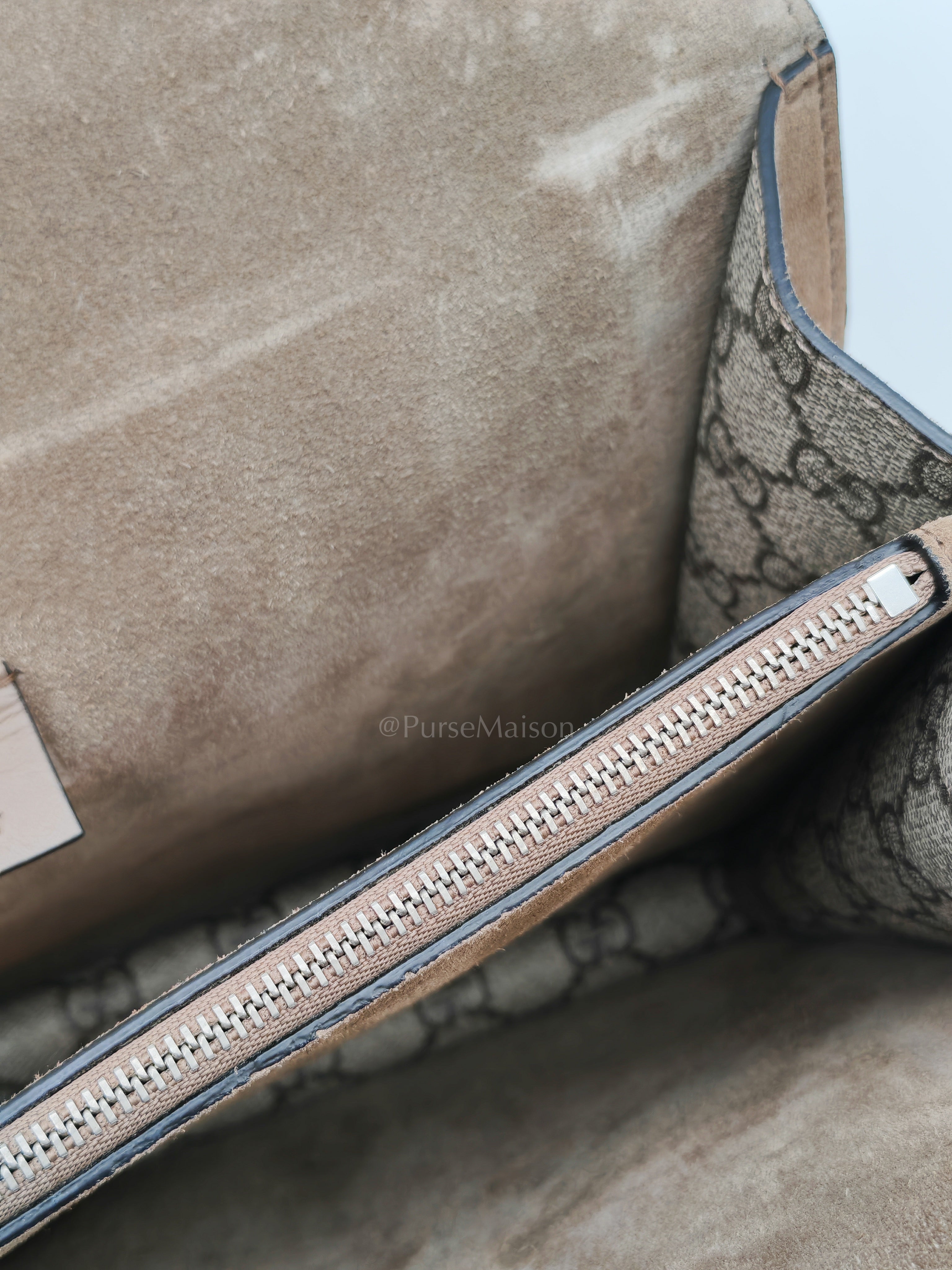 Dionysus Shoulder Bag Medium in GG Supreme Canvas Taupe Suede Leather | Purse Maison Luxury Bags Shop