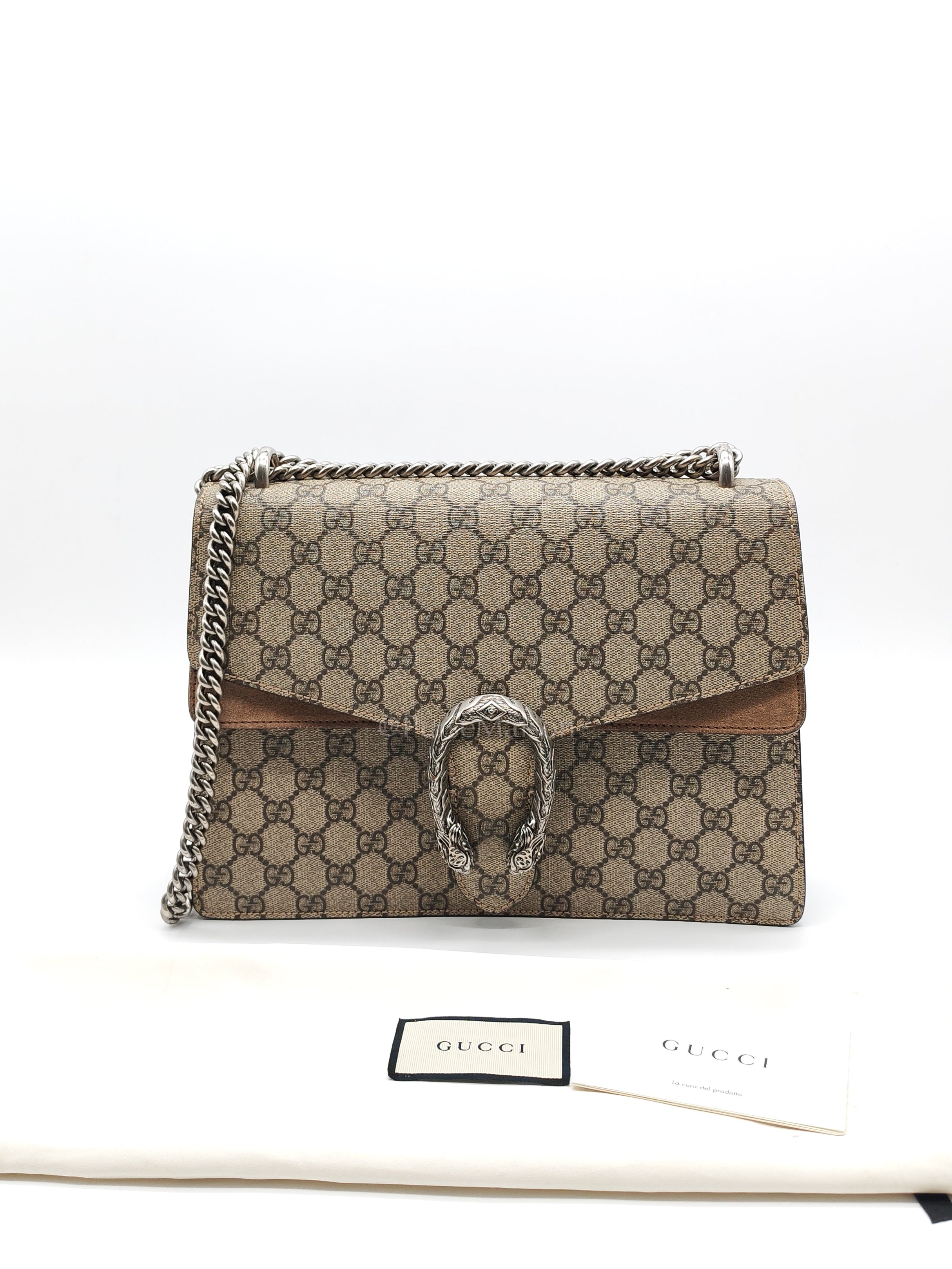 Dionysus Shoulder Bag Medium in GG Supreme Canvas Taupe Suede Leather | Purse Maison Luxury Bags Shop