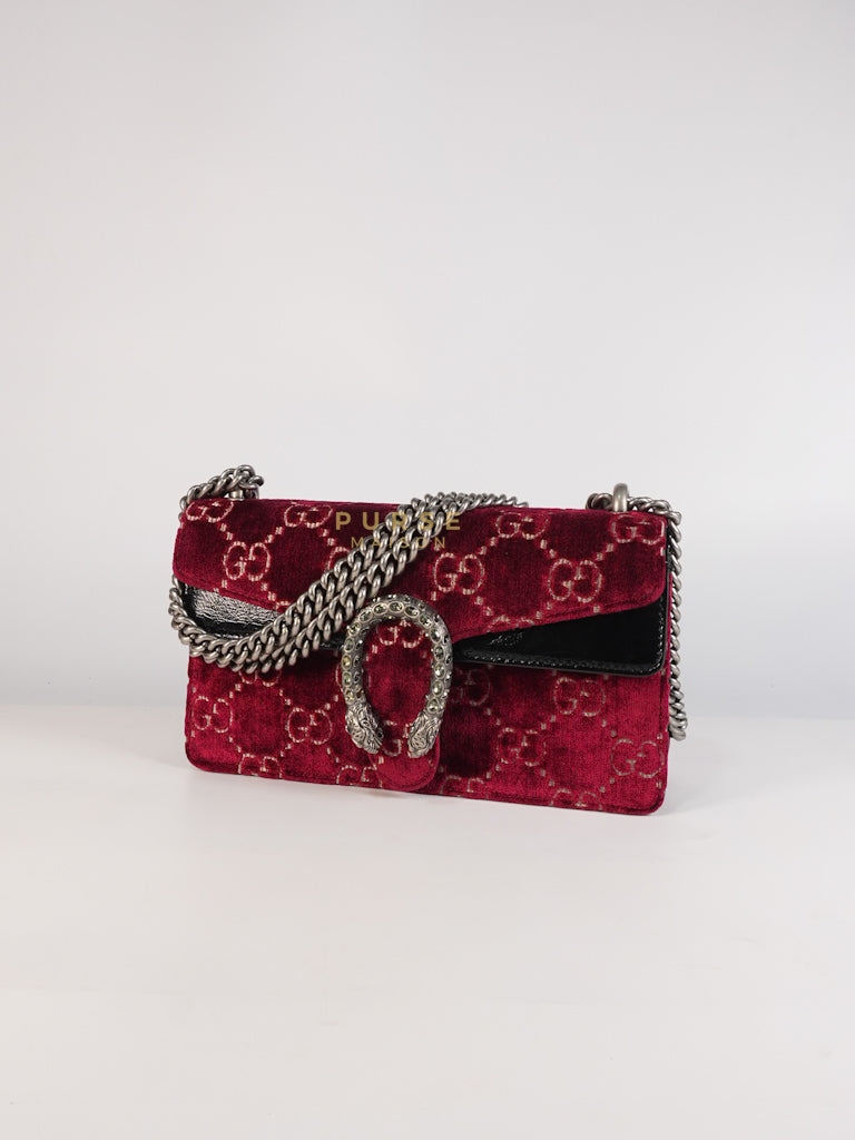 Dionysus Small Shoulder Bag in Red Velvet Leather & Ruthenium
