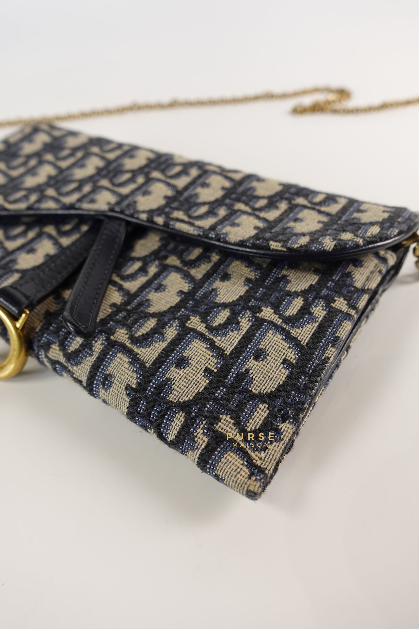 Dior Blue Oblique Jacquard Saddle Wallet on Chain | Purse Maison Luxury Bags Shop