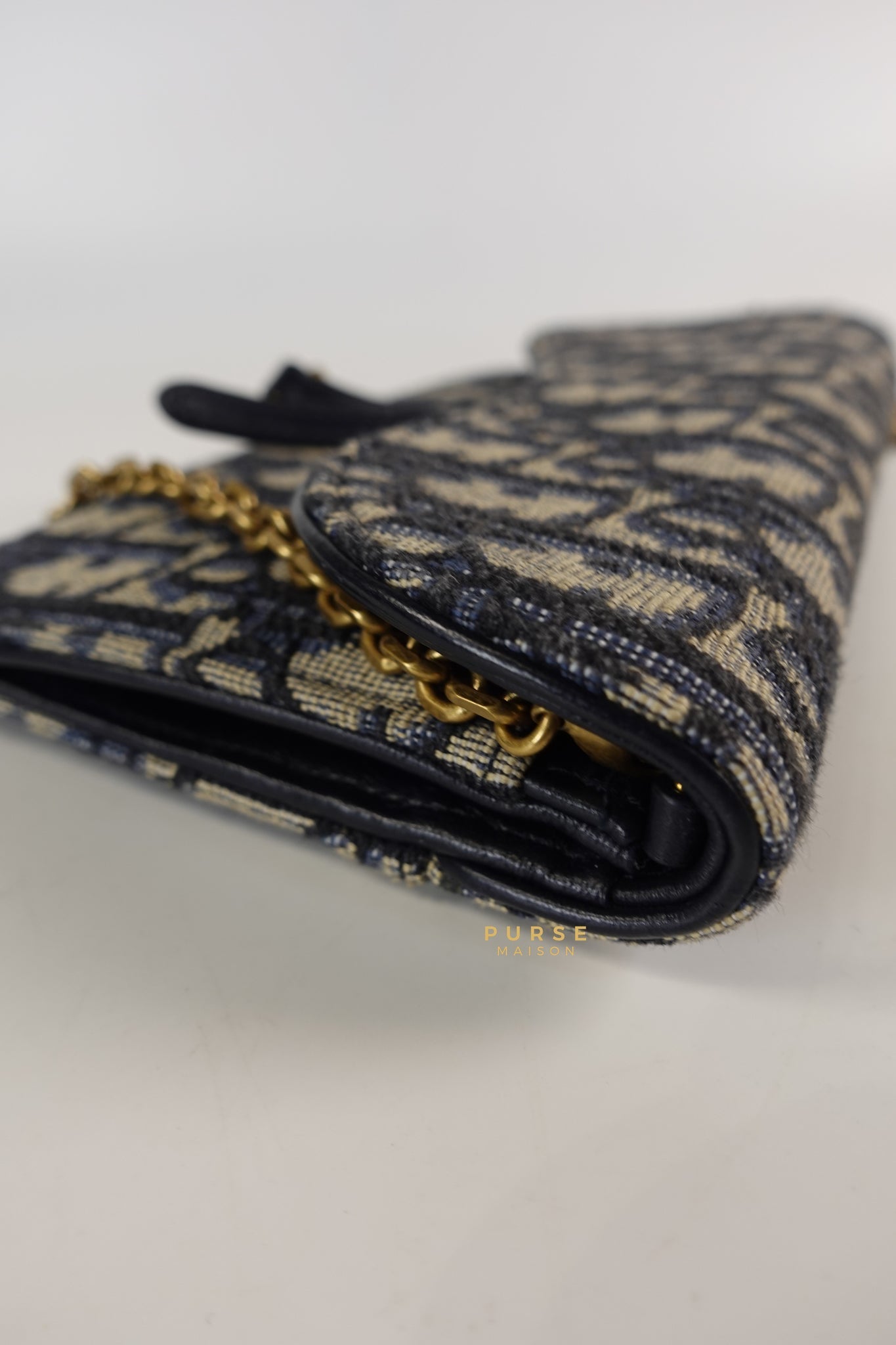 Dior Blue Oblique Jacquard Saddle Wallet on Chain | Purse Maison Luxury Bags Shop