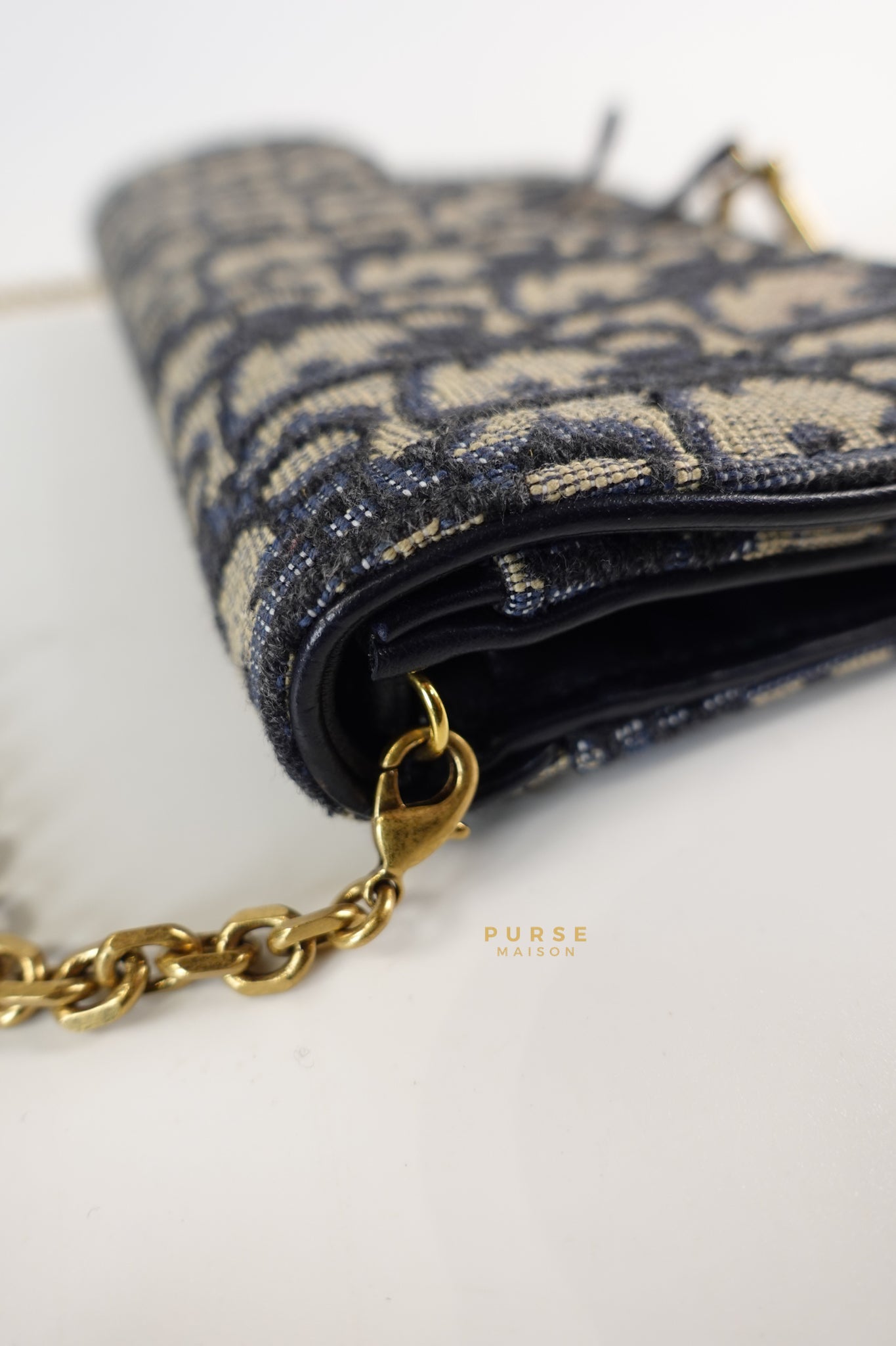 Dior Blue Oblique Jacquard Saddle Wallet on Chain | Purse Maison Luxury Bags Shop