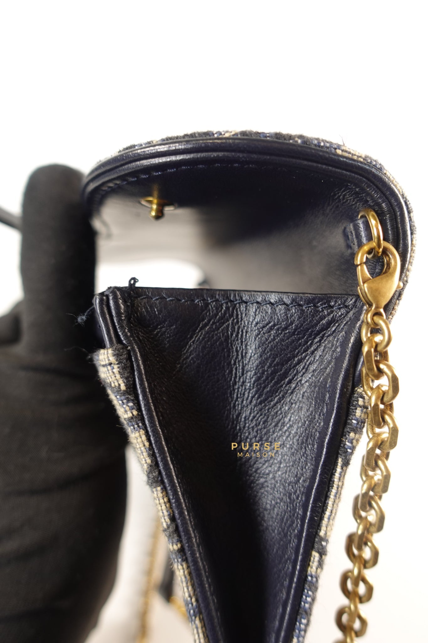 Dior Blue Oblique Jacquard Saddle Wallet on Chain | Purse Maison Luxury Bags Shop