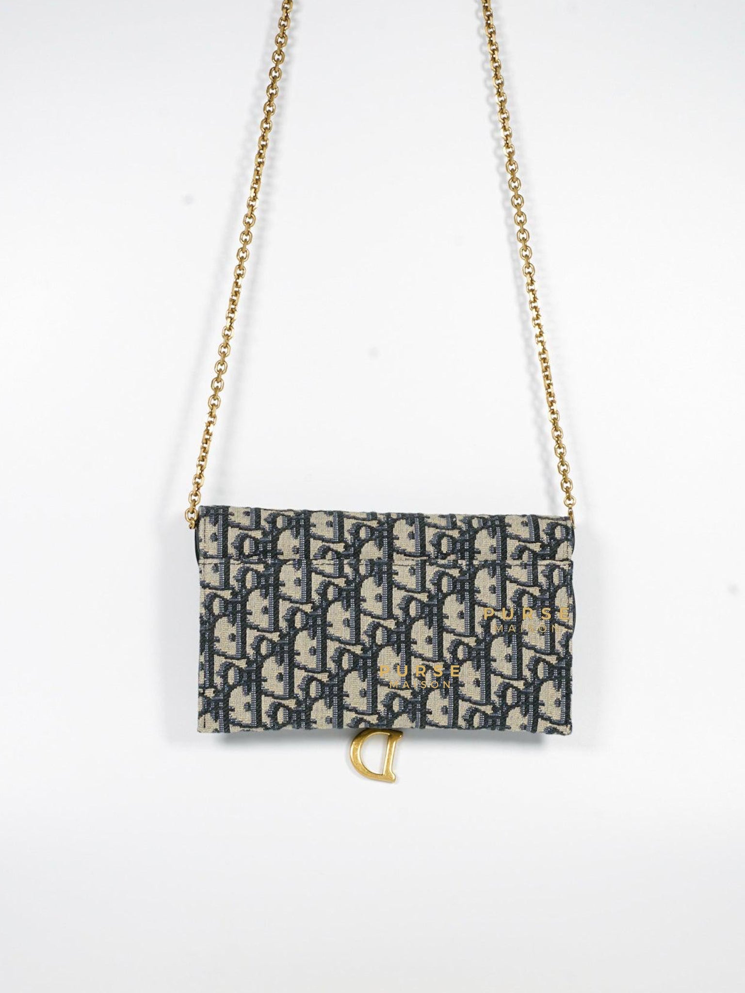 Dior Blue Oblique Jacquard Saddle Wallet on Chain | Purse Maison Luxury Bags Shop