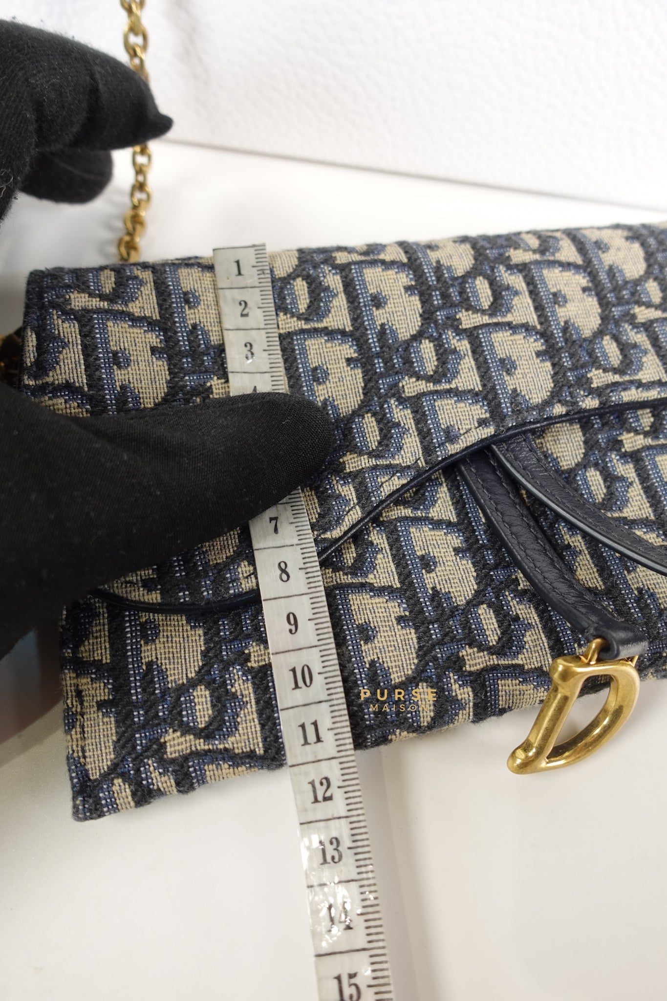 Dior Blue Oblique Jacquard Saddle Wallet on Chain | Purse Maison Luxury Bags Shop