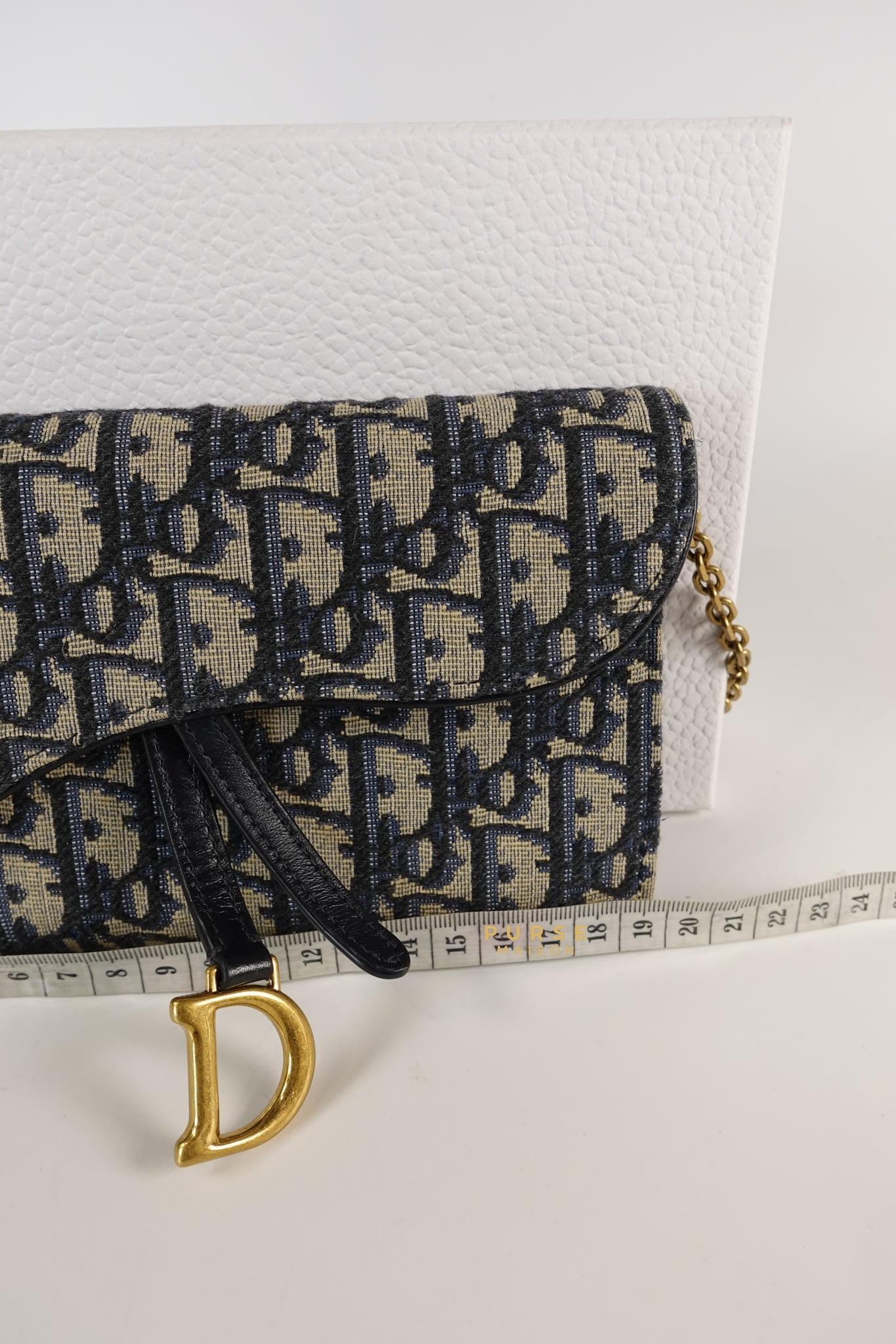 Dior Blue Oblique Jacquard Saddle Wallet on Chain | Purse Maison Luxury Bags Shop