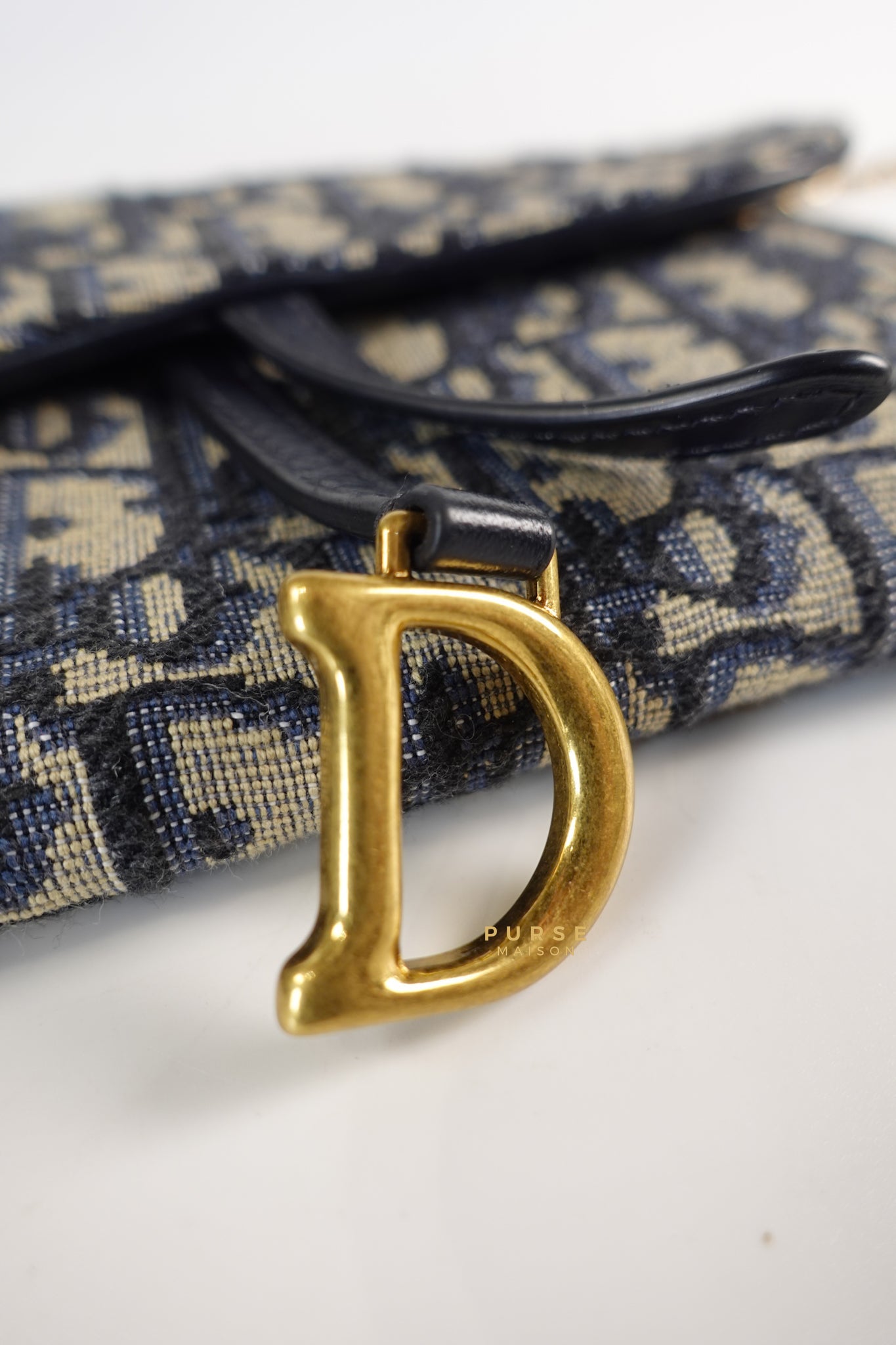 Dior Blue Oblique Jacquard Saddle Wallet on Chain | Purse Maison Luxury Bags Shop