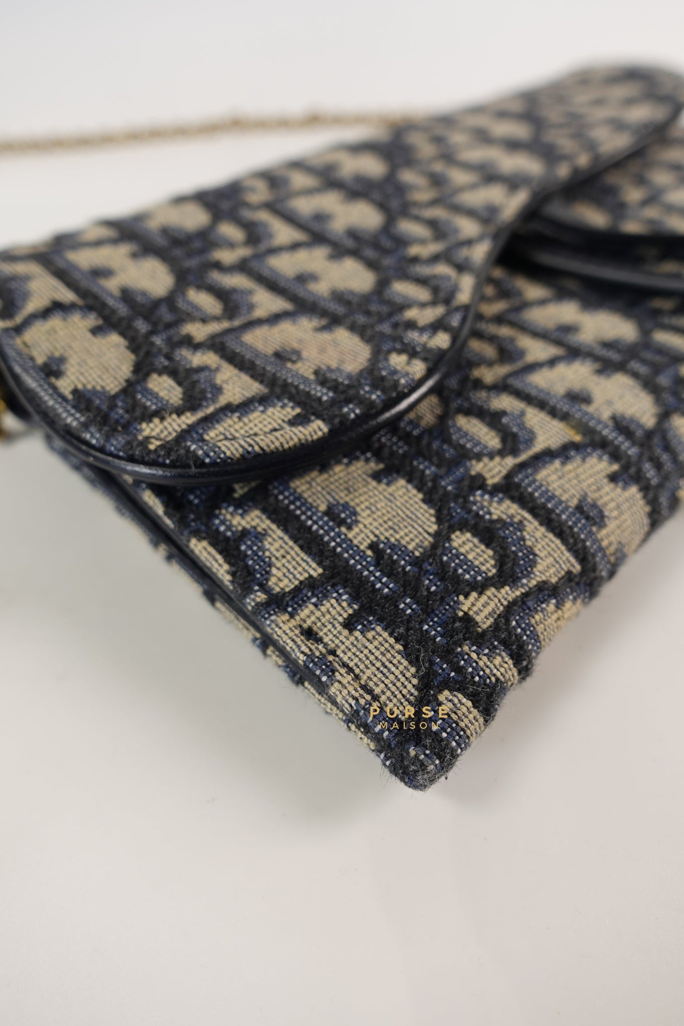 Dior Blue Oblique Jacquard Saddle Wallet on Chain | Purse Maison Luxury Bags Shop