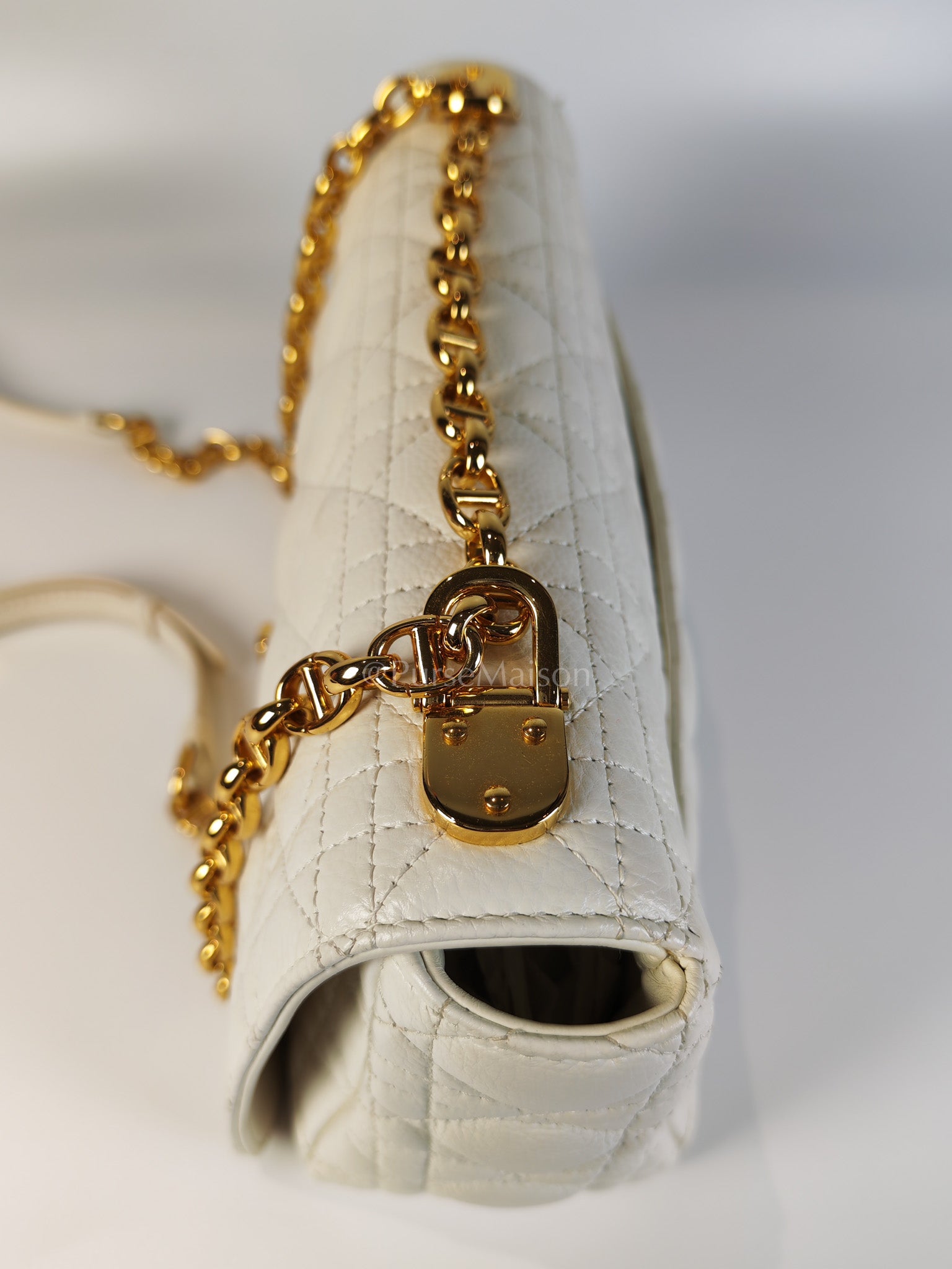 Dior Caro Medium in Ivory Supple Cannage Calfskin Leather and Gold Hardware | Purse Maison Luxury Bags Shop