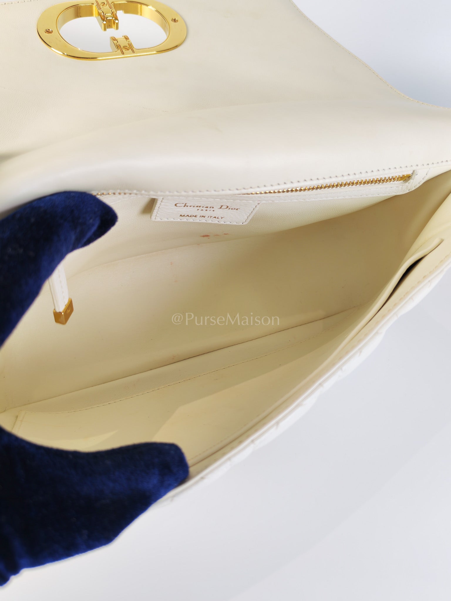 Dior Caro Medium in Ivory Supple Cannage Calfskin Leather and Gold Hardware | Purse Maison Luxury Bags Shop