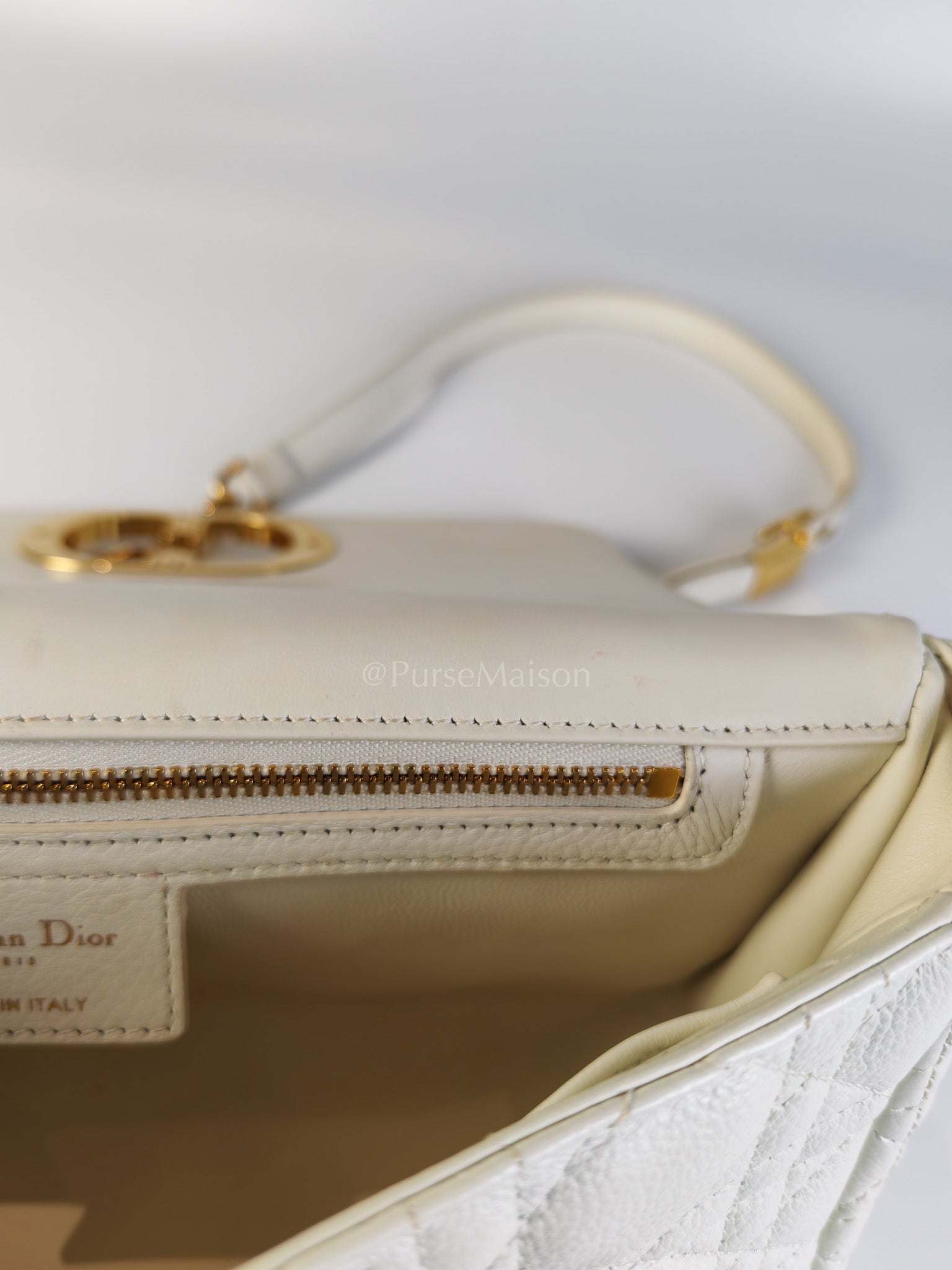 Dior Caro Medium in Ivory Supple Cannage Calfskin Leather and Gold Hardware | Purse Maison Luxury Bags Shop