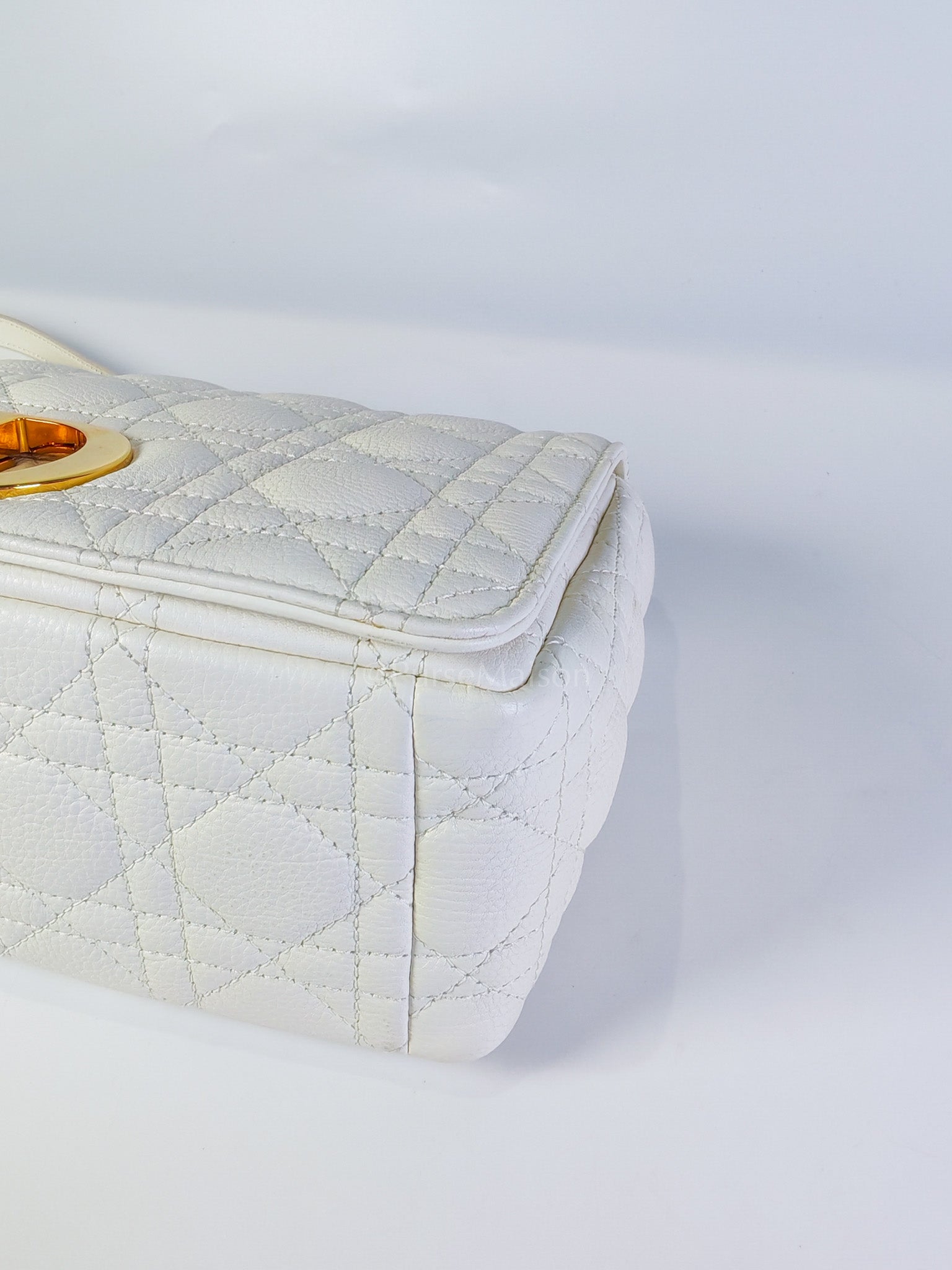Dior Caro Medium in White Cannage Lambskin Leather and Gold Hardware | Purse Maison Luxury Bags Shop