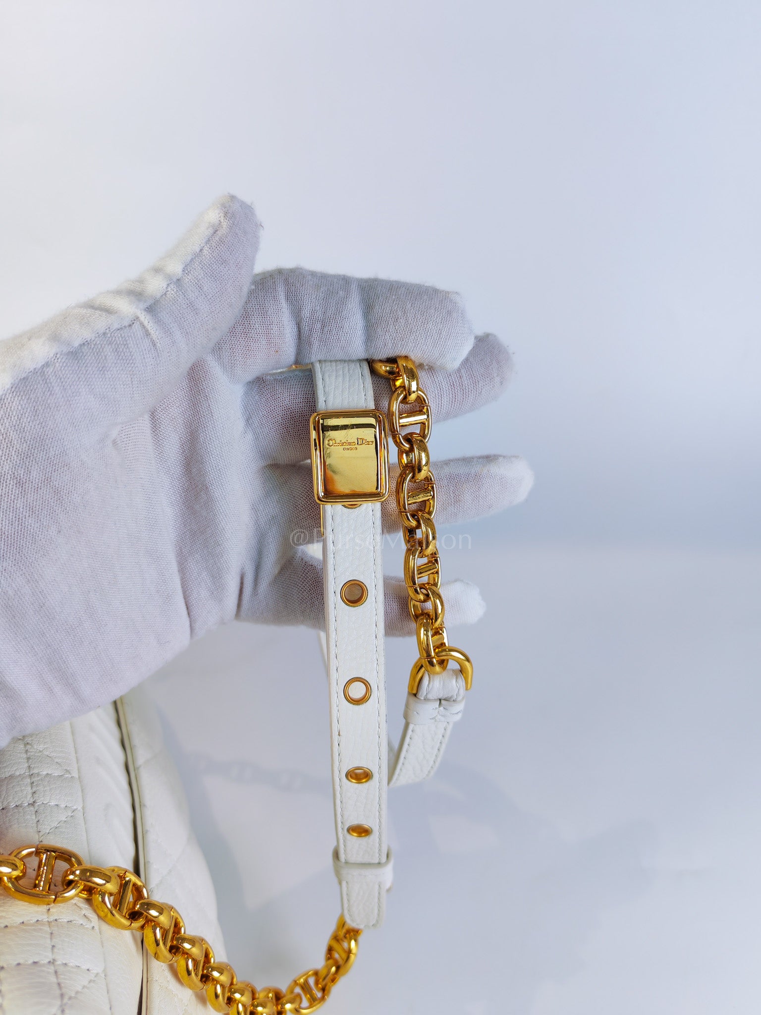 Dior Caro Medium in White Cannage Lambskin Leather and Gold Hardware | Purse Maison Luxury Bags Shop