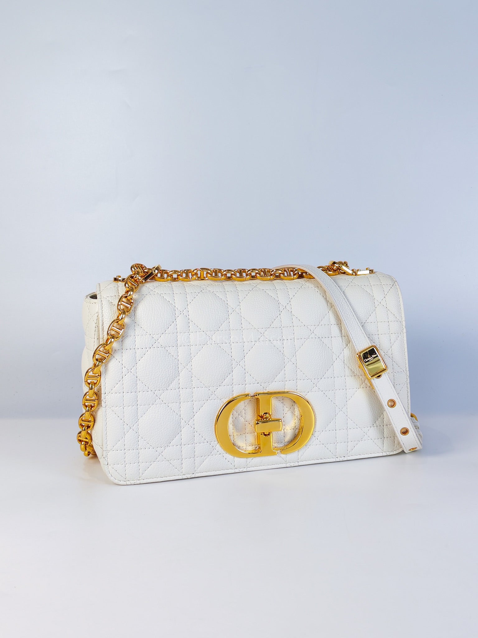 Dior Caro Medium in White Cannage Lambskin Leather and Gold Hardware | Purse Maison Luxury Bags Shop