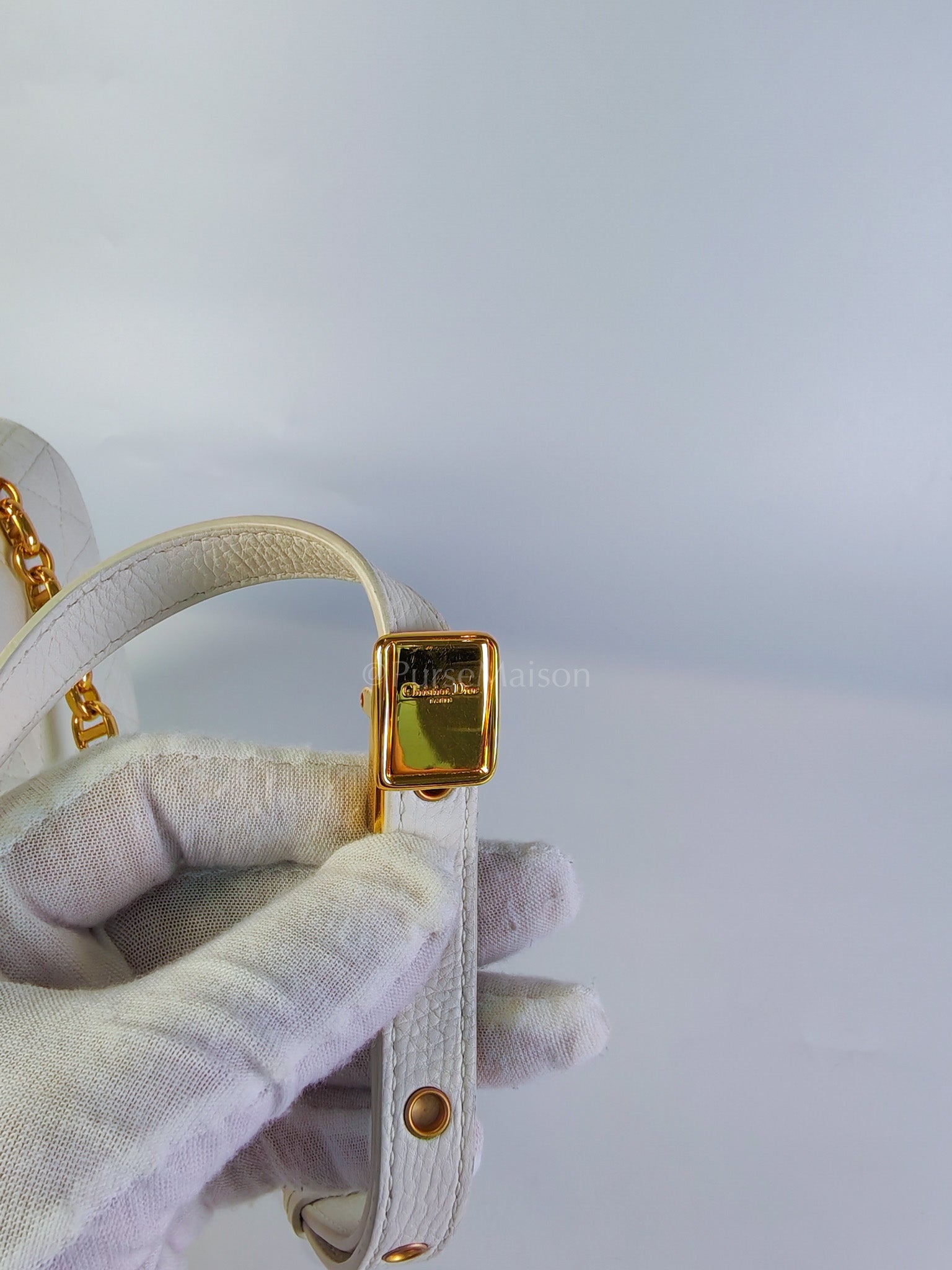 Dior Caro Medium in White Cannage Lambskin Leather and Gold Hardware | Purse Maison Luxury Bags Shop