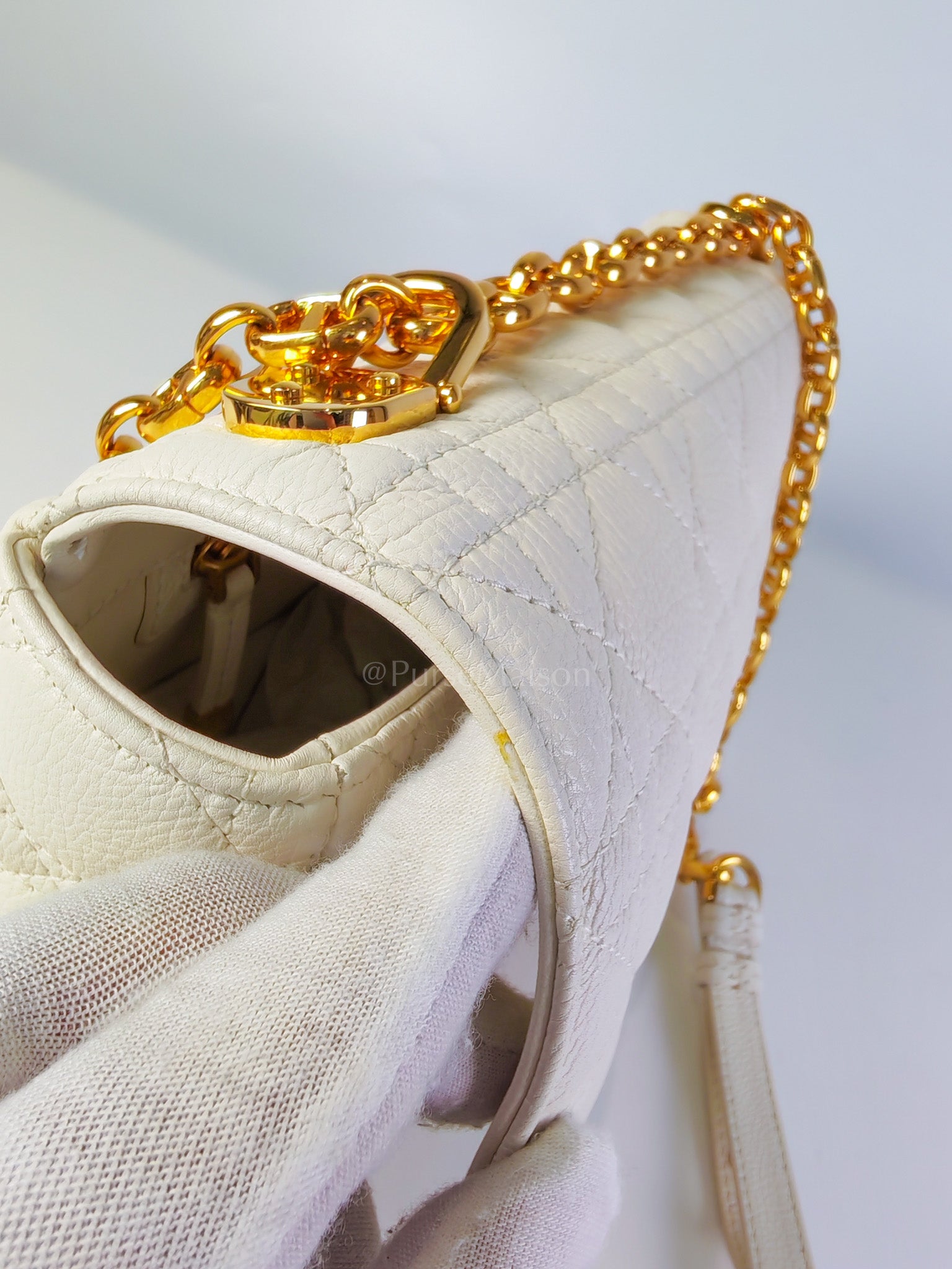 Dior Caro Medium in White Cannage Lambskin Leather and Gold Hardware | Purse Maison Luxury Bags Shop