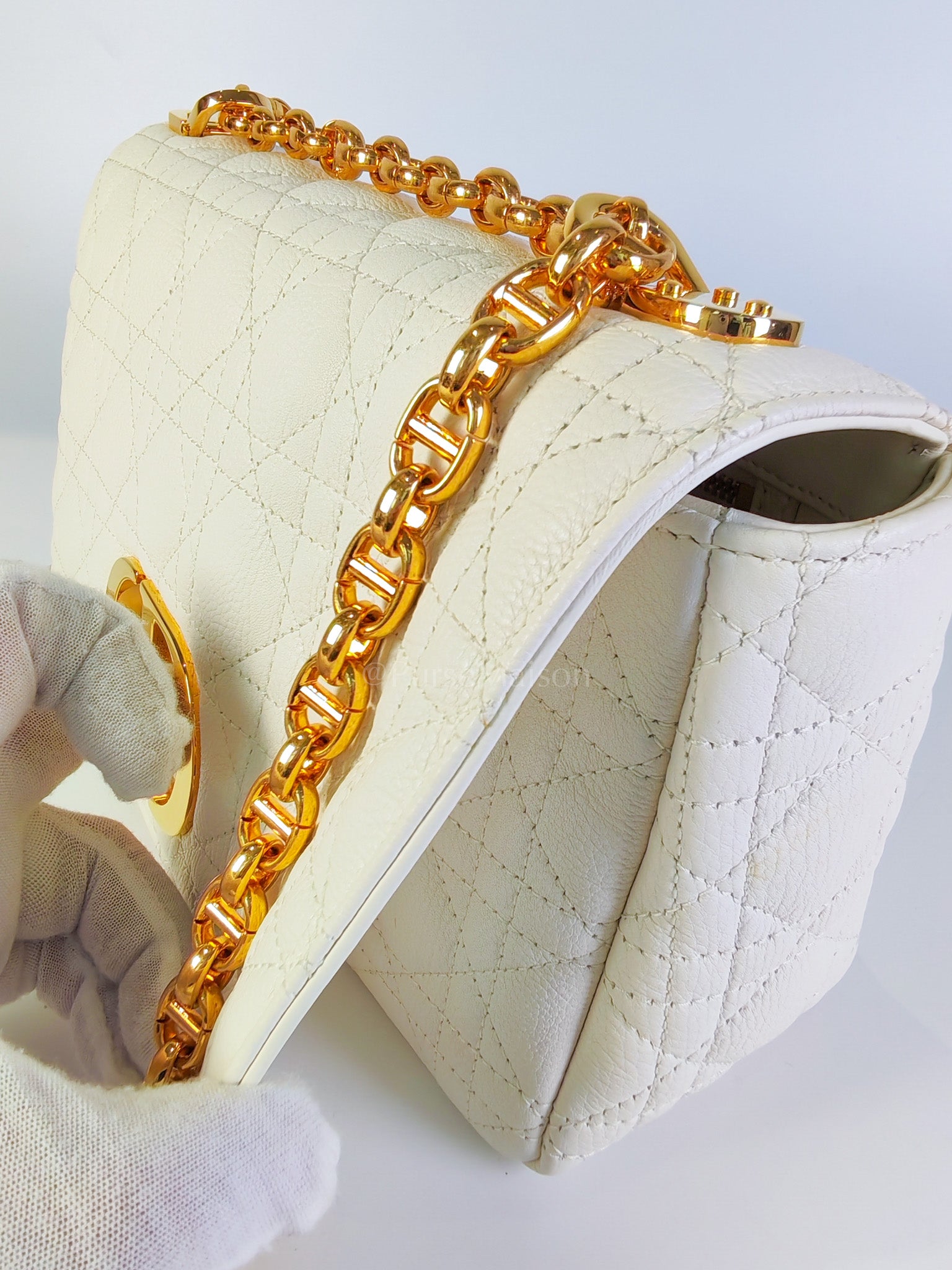 Dior Caro Medium in White Cannage Lambskin Leather and Gold Hardware | Purse Maison Luxury Bags Shop