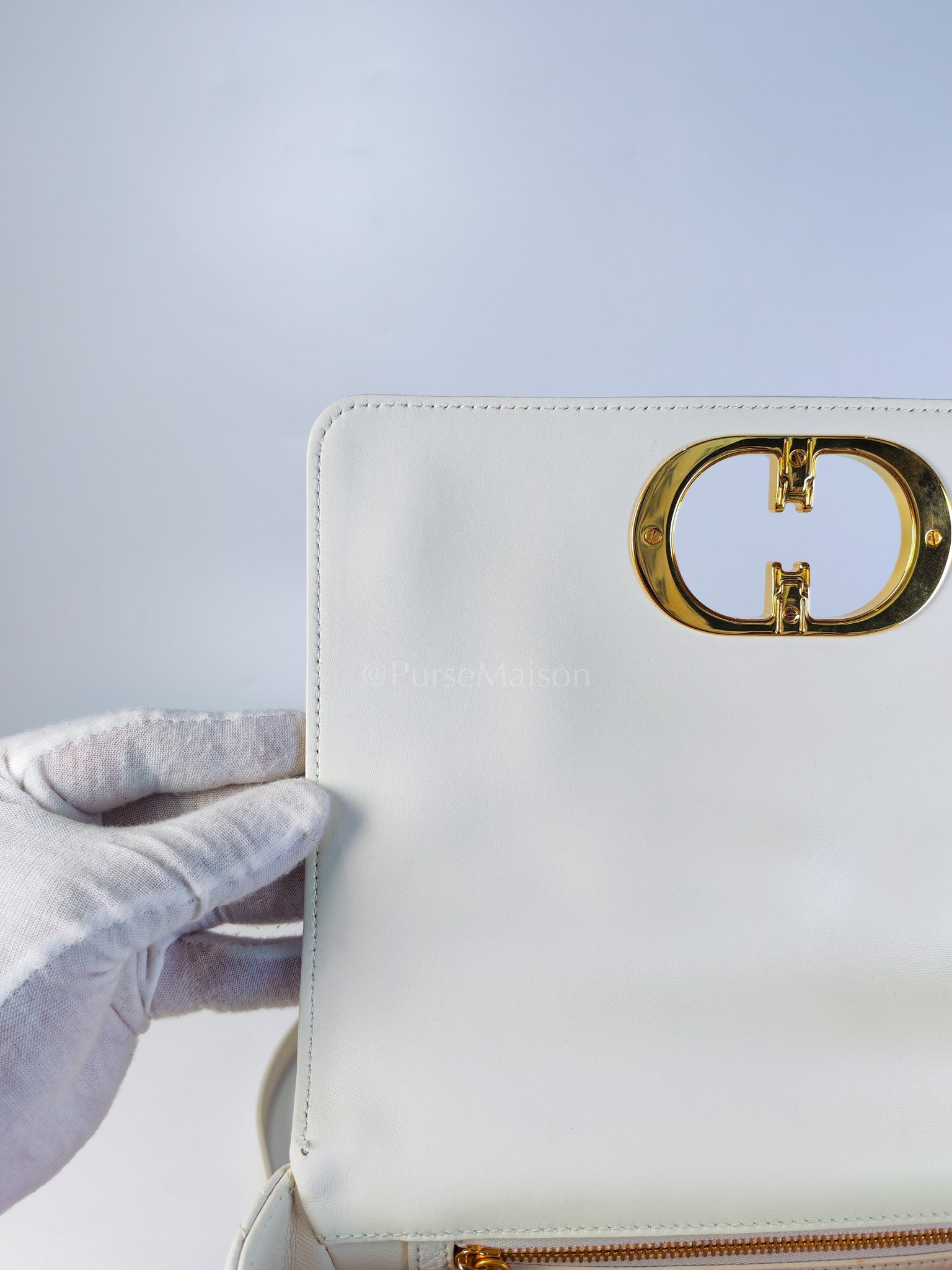 Dior Caro Medium in White Cannage Lambskin Leather and Gold Hardware | Purse Maison Luxury Bags Shop