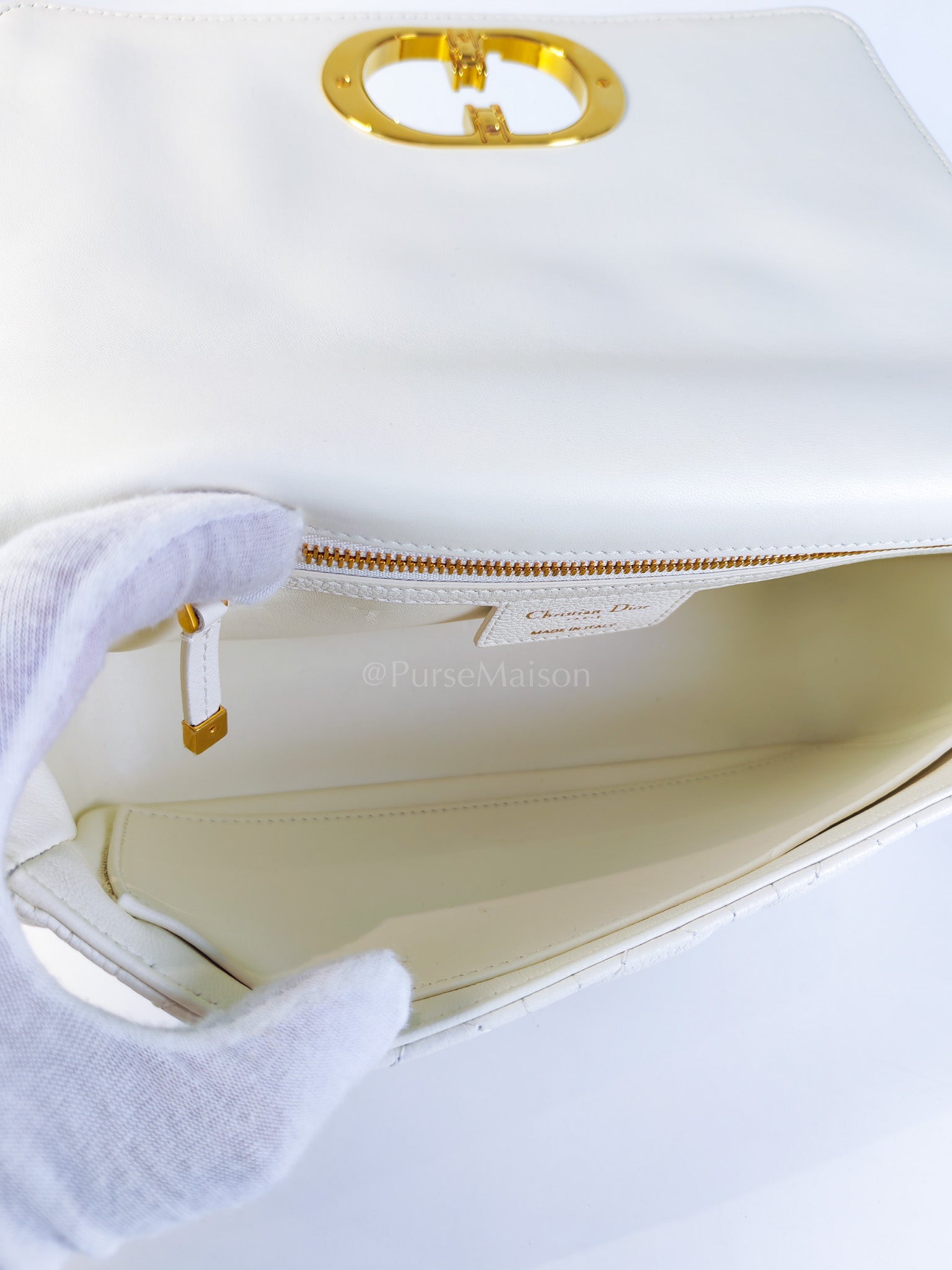 Dior Caro Medium in White Cannage Lambskin Leather and Gold Hardware | Purse Maison Luxury Bags Shop