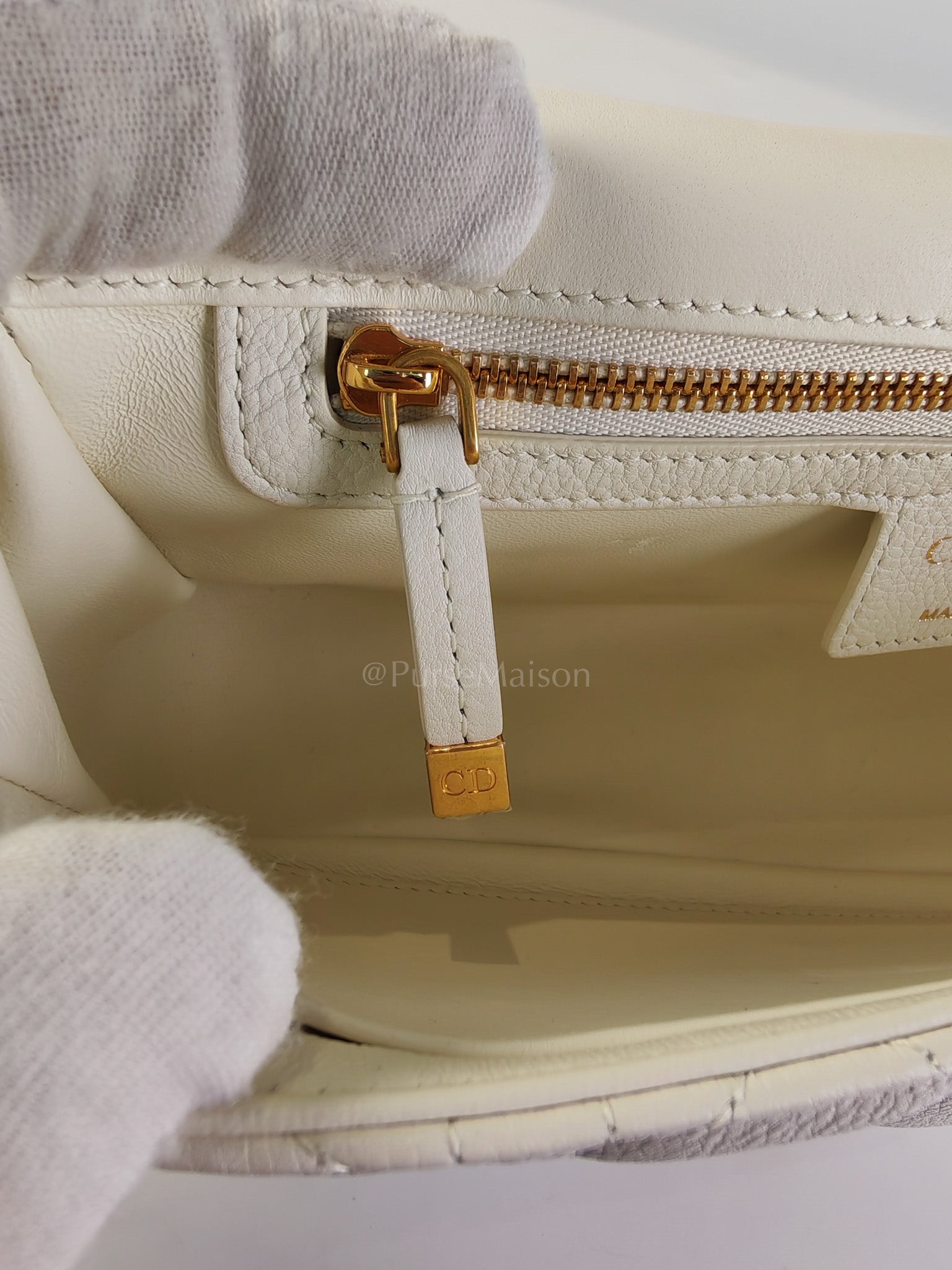 Dior Caro Medium in White Cannage Lambskin Leather and Gold Hardware | Purse Maison Luxury Bags Shop