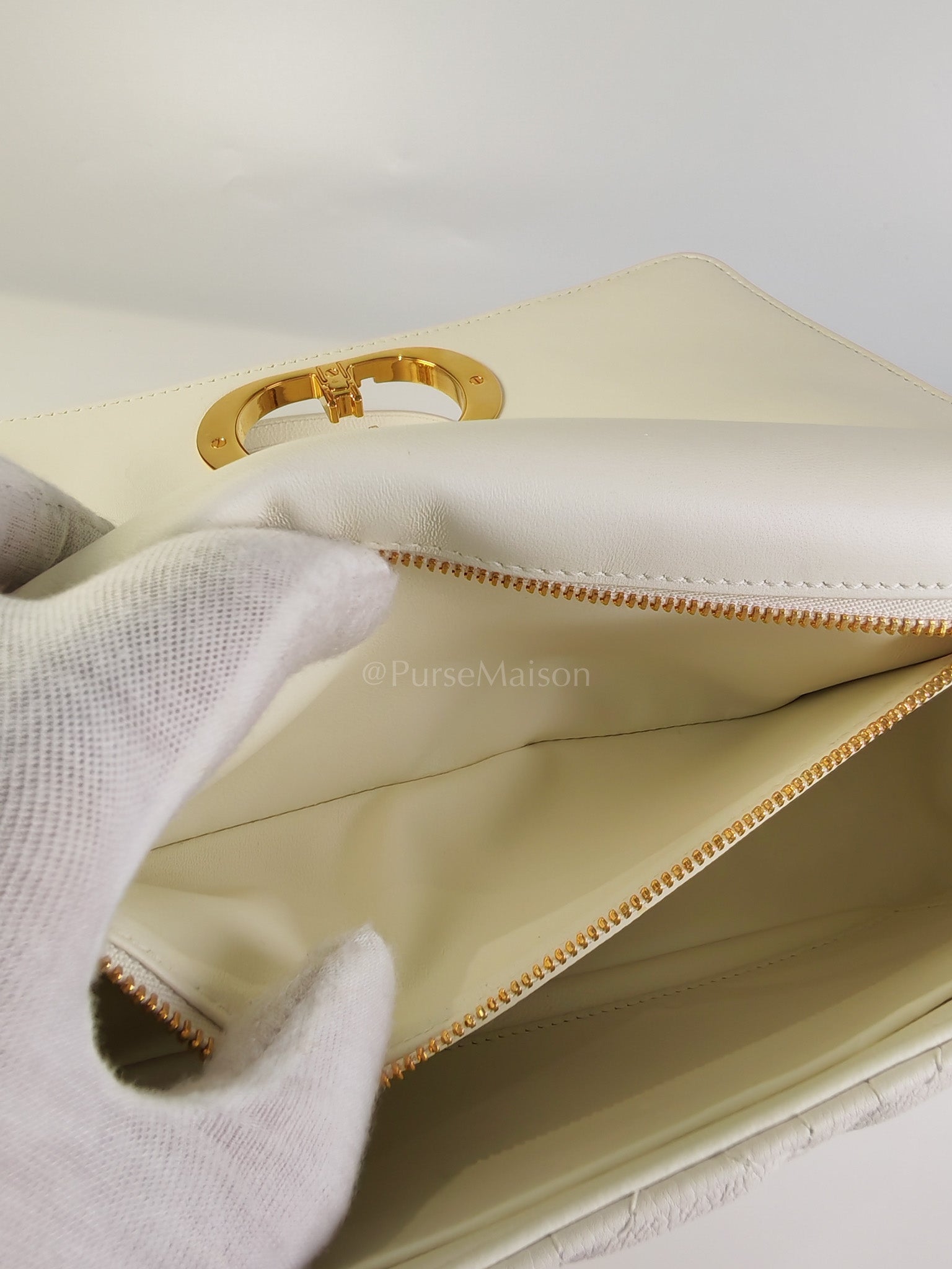 Dior Caro Medium in White Cannage Lambskin Leather and Gold Hardware | Purse Maison Luxury Bags Shop