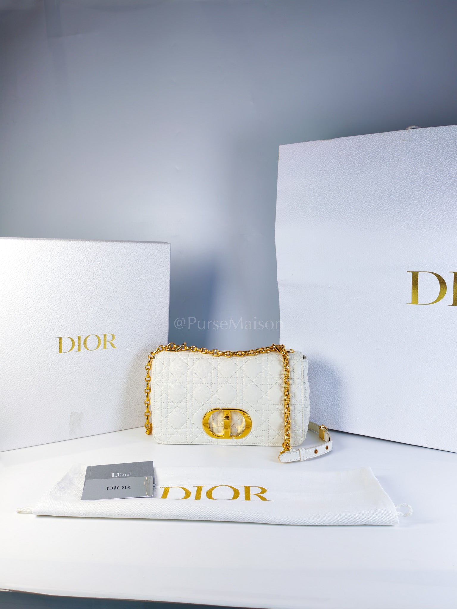 Dior Caro Medium in White Cannage Lambskin Leather and Gold Hardware | Purse Maison Luxury Bags Shop