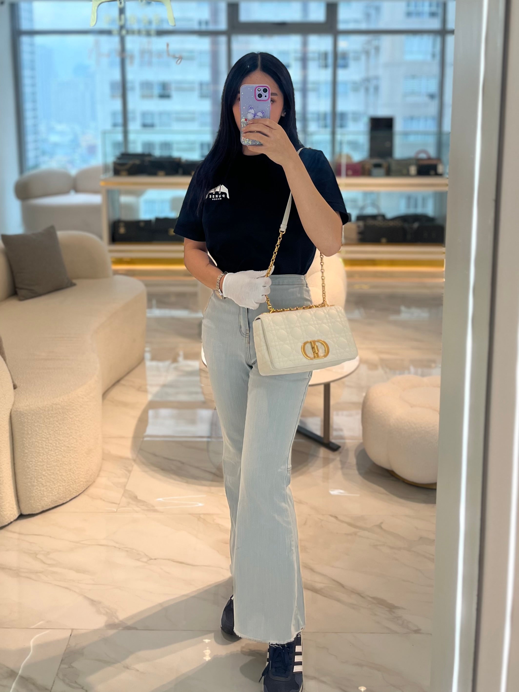 Dior Caro Medium in White Cannage Lambskin Leather and Gold Hardware | Purse Maison Luxury Bags Shop