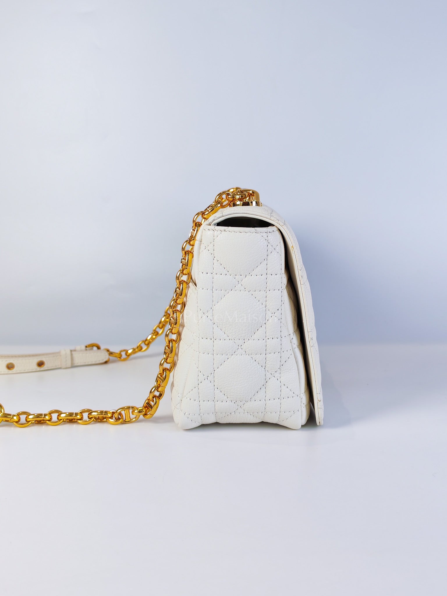 Dior Caro Medium in White Cannage Lambskin Leather and Gold Hardware | Purse Maison Luxury Bags Shop