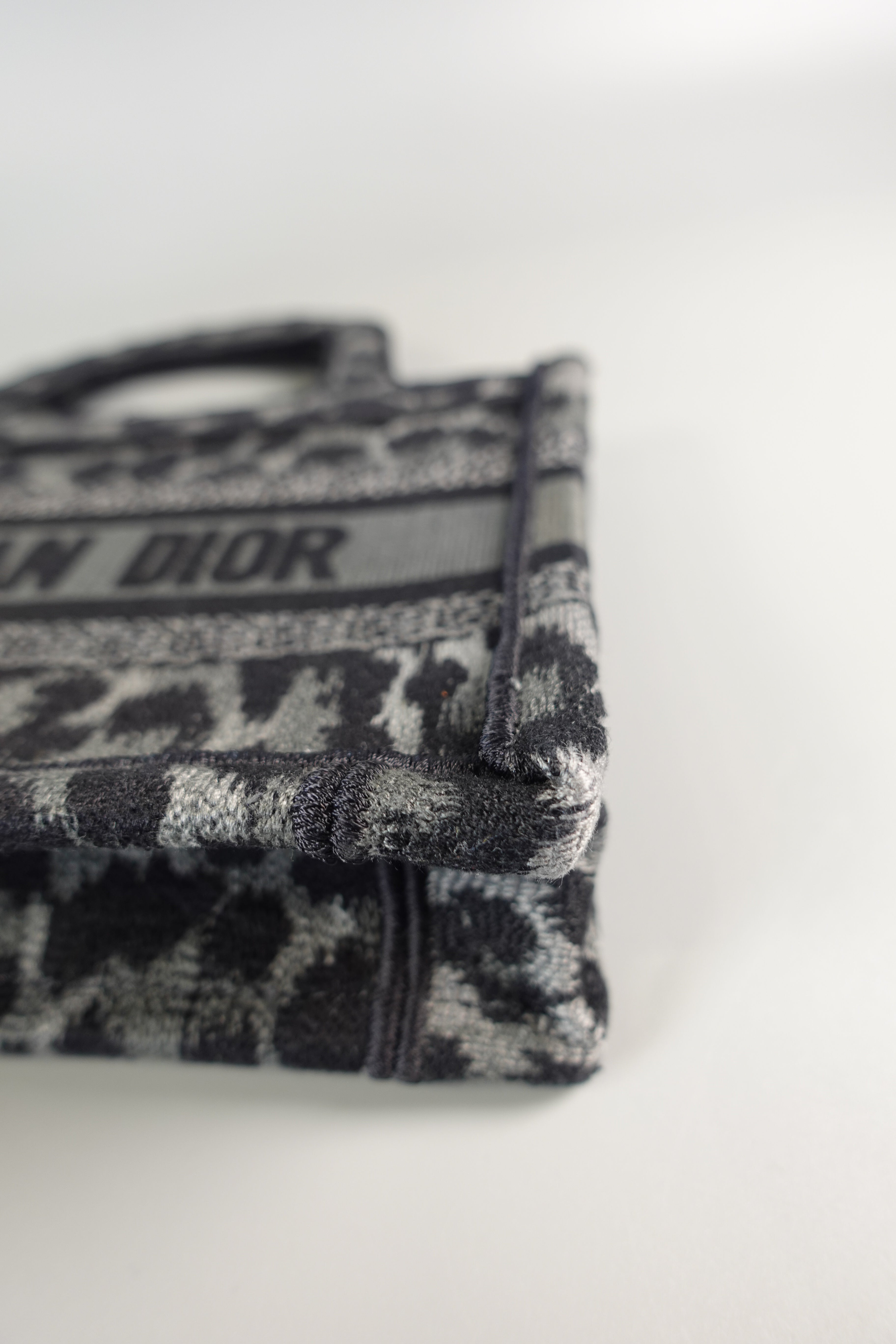 Dior Mini Book Tote in Toile Noir Gris Embroidered | Purse Maison Luxury Bags Shop