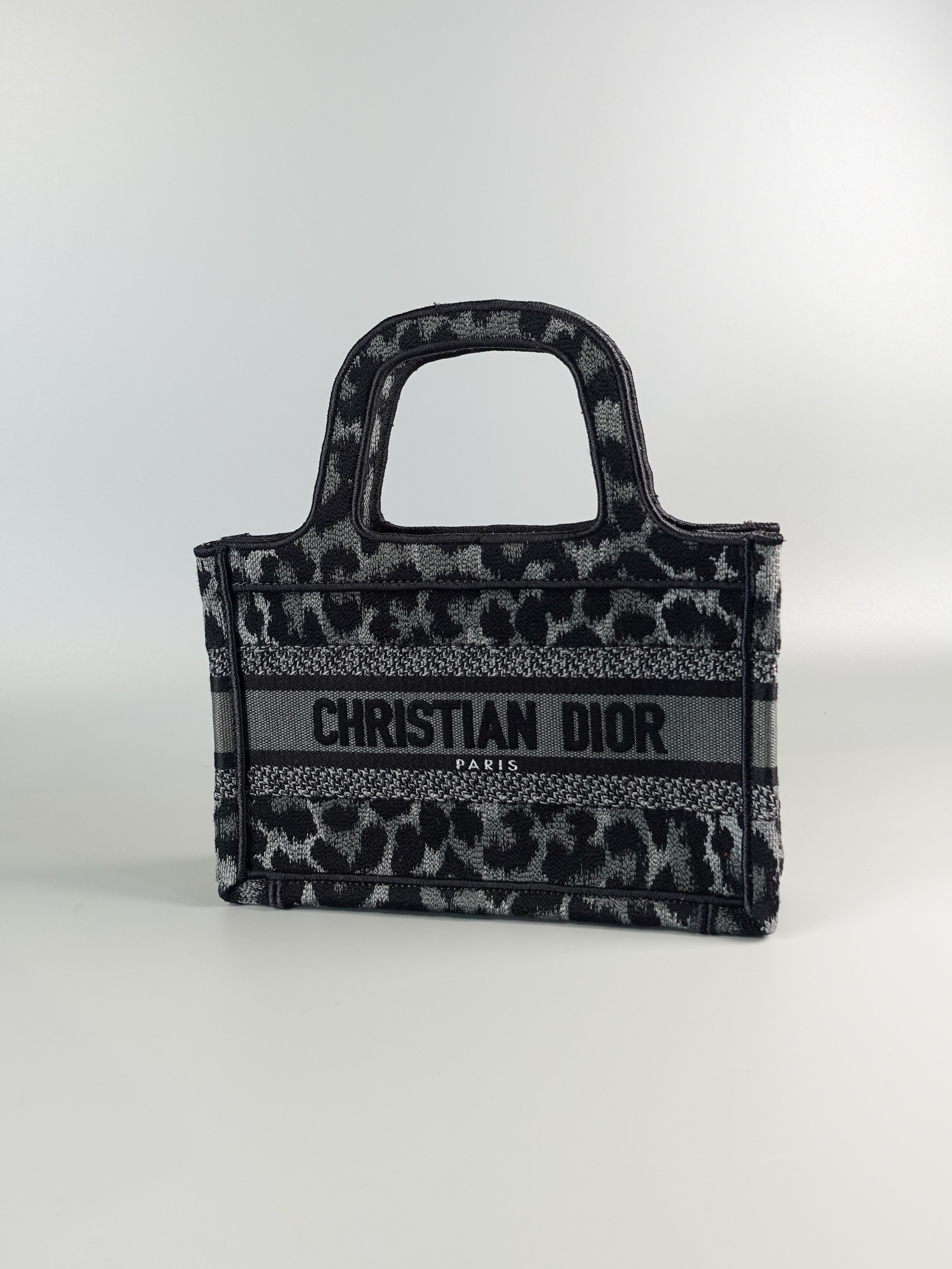 Dior Mini Book Tote in Toile Noir Gris Embroidered | Purse Maison Luxury Bags Shop