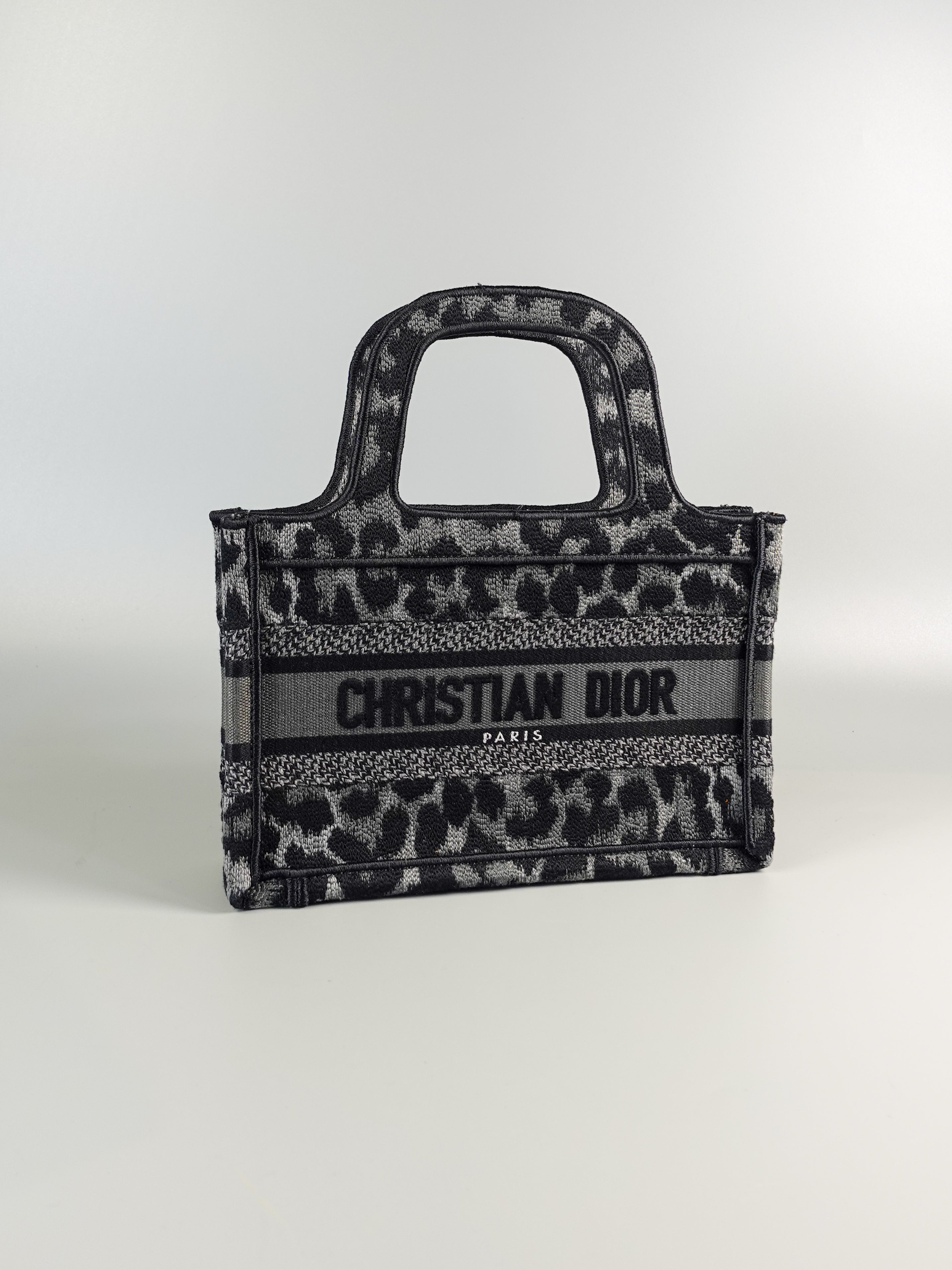 Dior Mini Book Tote in Toile Noir Gris Embroidered | Purse Maison Luxury Bags Shop