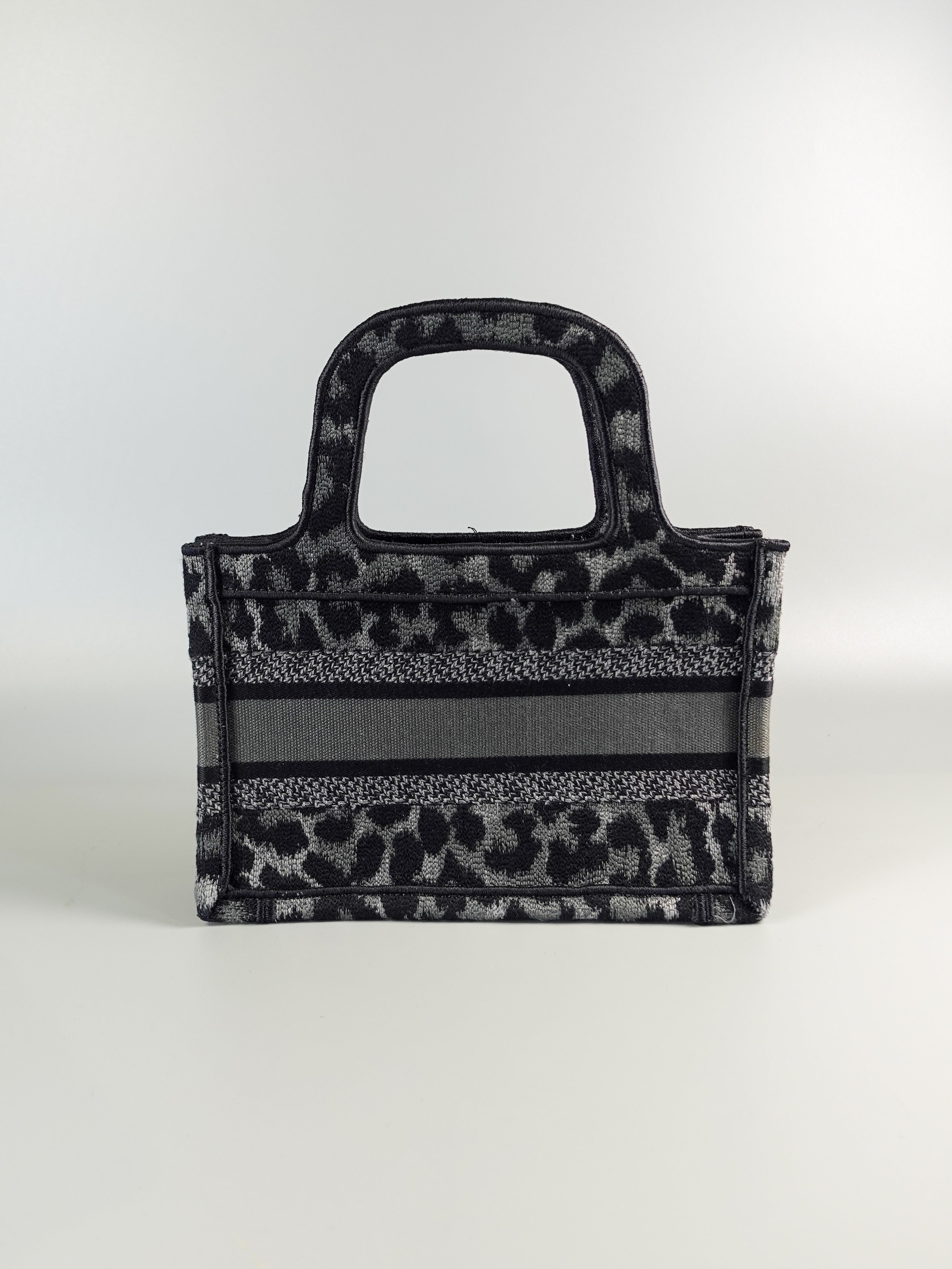 Dior Mini Book Tote in Toile Noir Gris Embroidered | Purse Maison Luxury Bags Shop