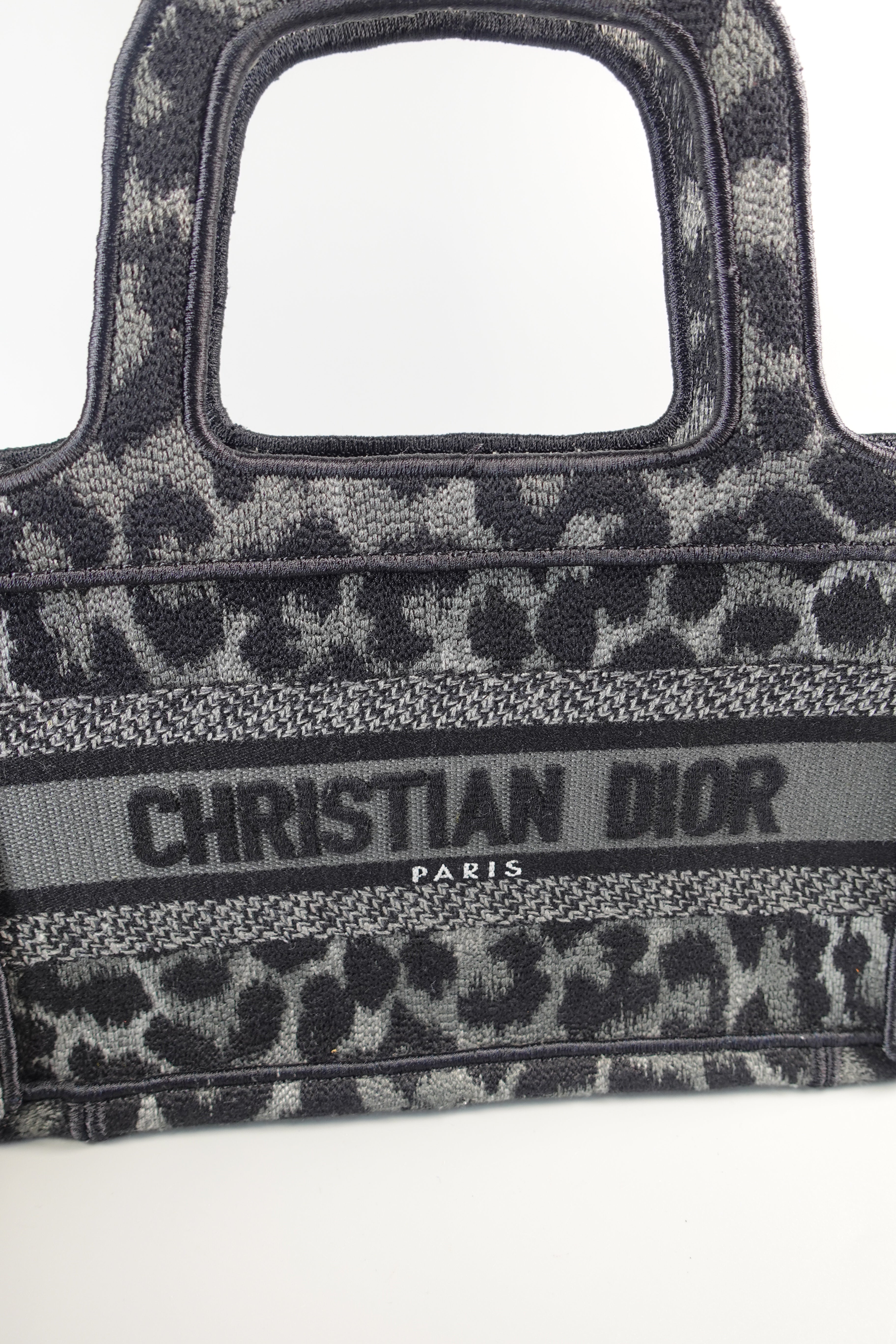 Dior Mini Book Tote in Toile Noir Gris Embroidered | Purse Maison Luxury Bags Shop