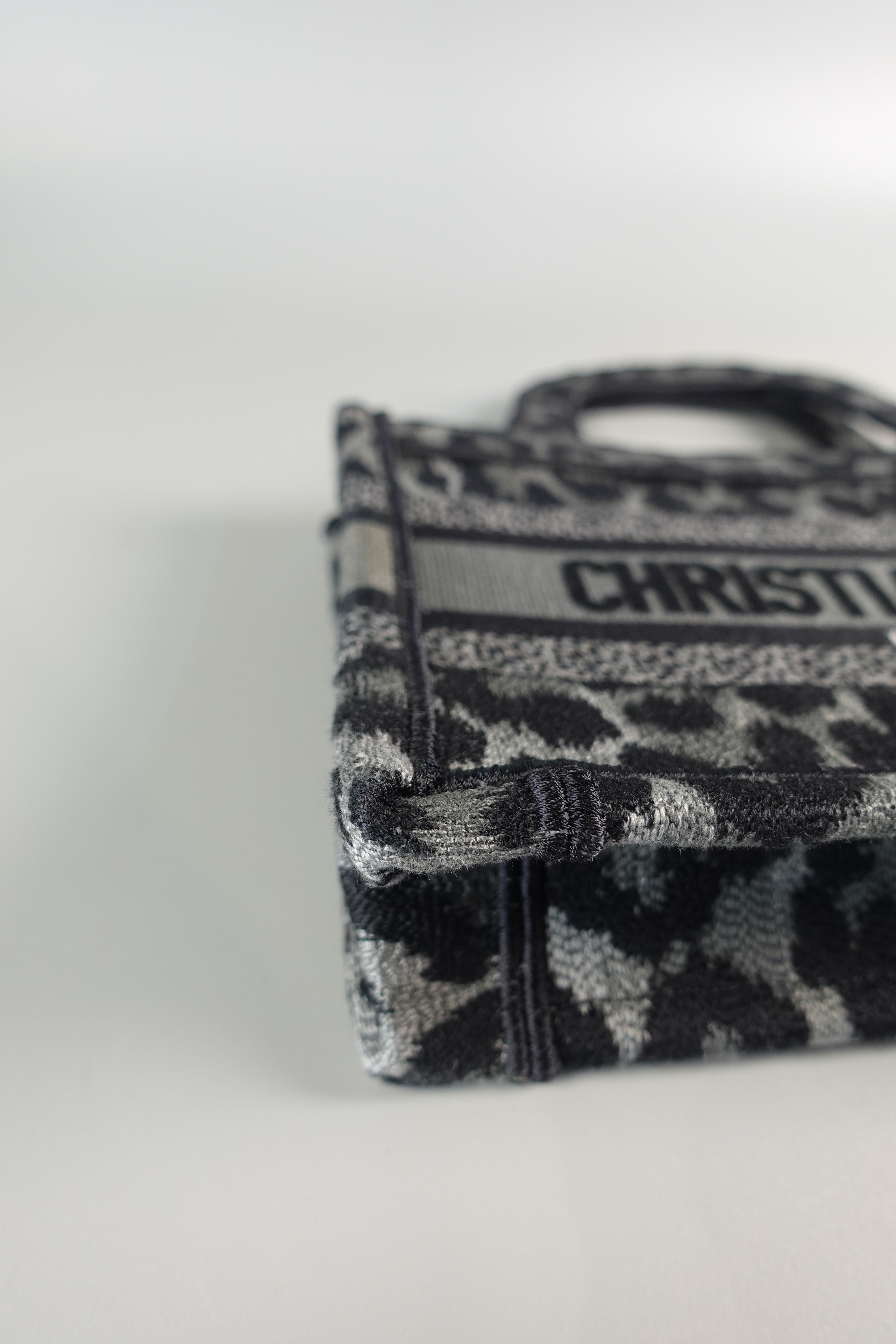 Dior Mini Book Tote in Toile Noir Gris Embroidered | Purse Maison Luxury Bags Shop