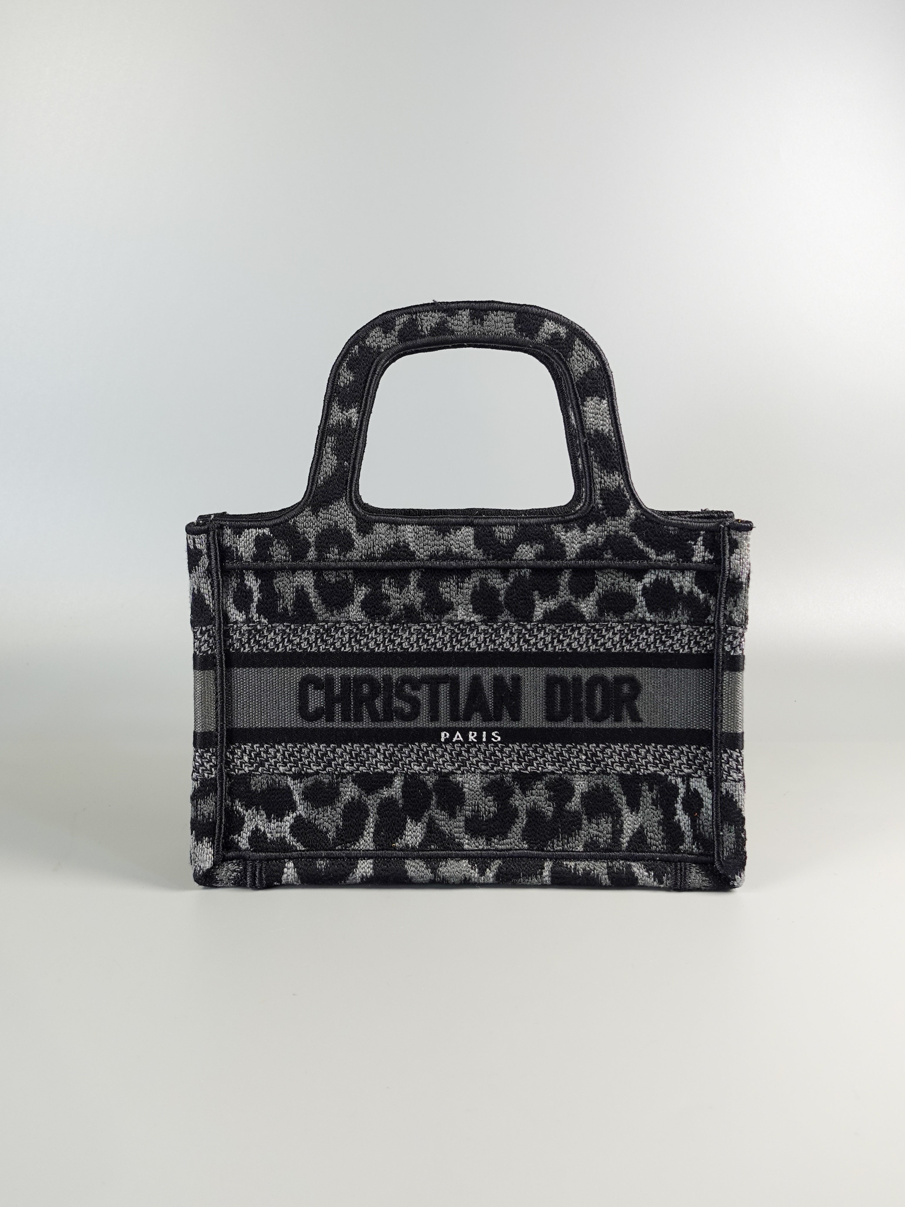 Dior Mini Book Tote in Toile Noir Gris Embroidered | Purse Maison Luxury Bags Shop