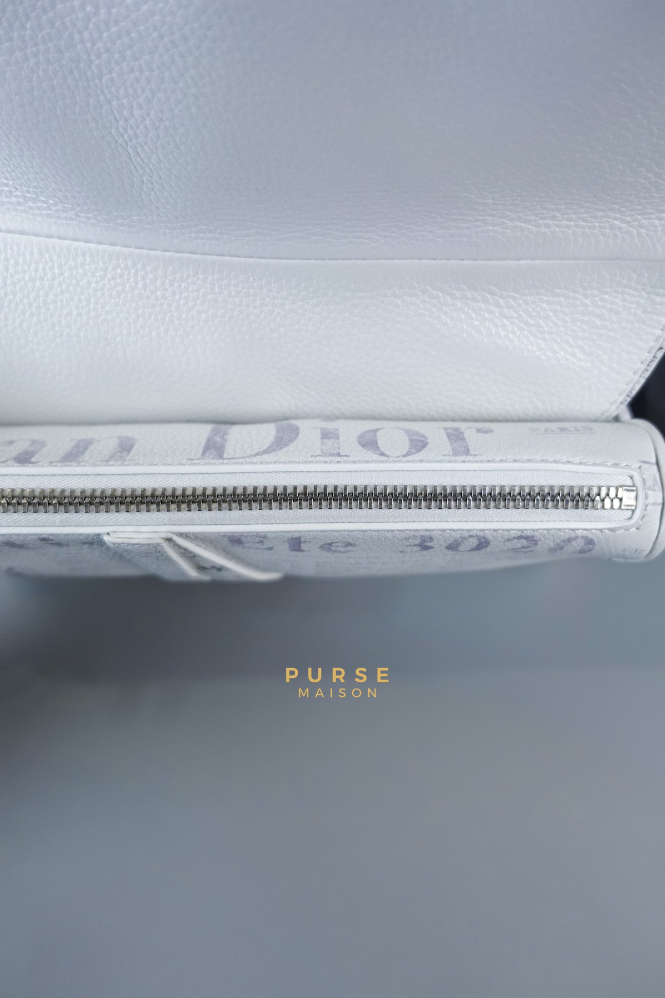 Dior X Daniel Arsham Grained Calfskin White Newspaper Print Saddle Bag | Purse Maison Luxury Bags Shop