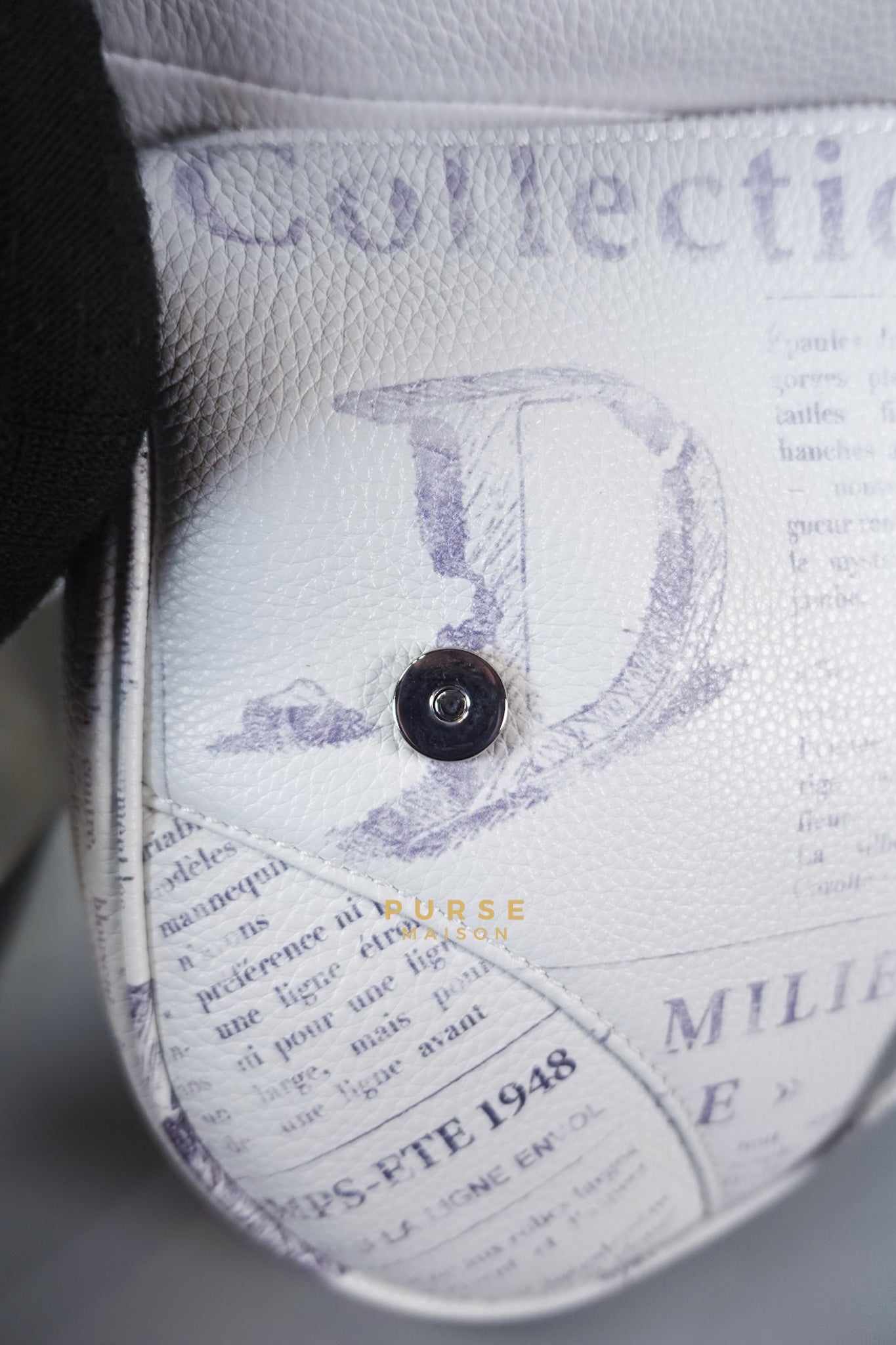 Dior X Daniel Arsham Grained Calfskin White Newspaper Print Saddle Bag | Purse Maison Luxury Bags Shop