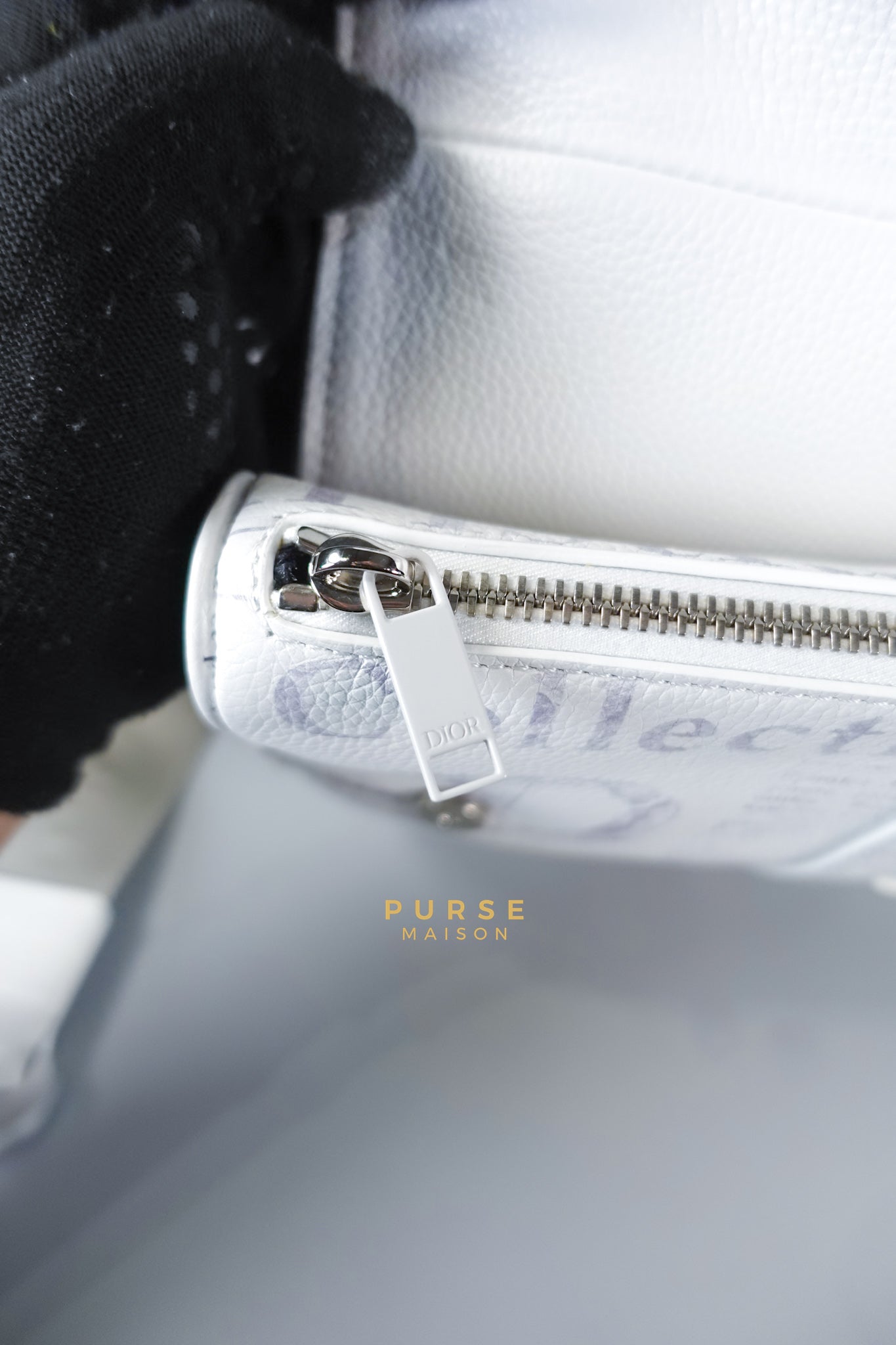 Dior X Daniel Arsham Grained Calfskin White Newspaper Print Saddle Bag | Purse Maison Luxury Bags Shop