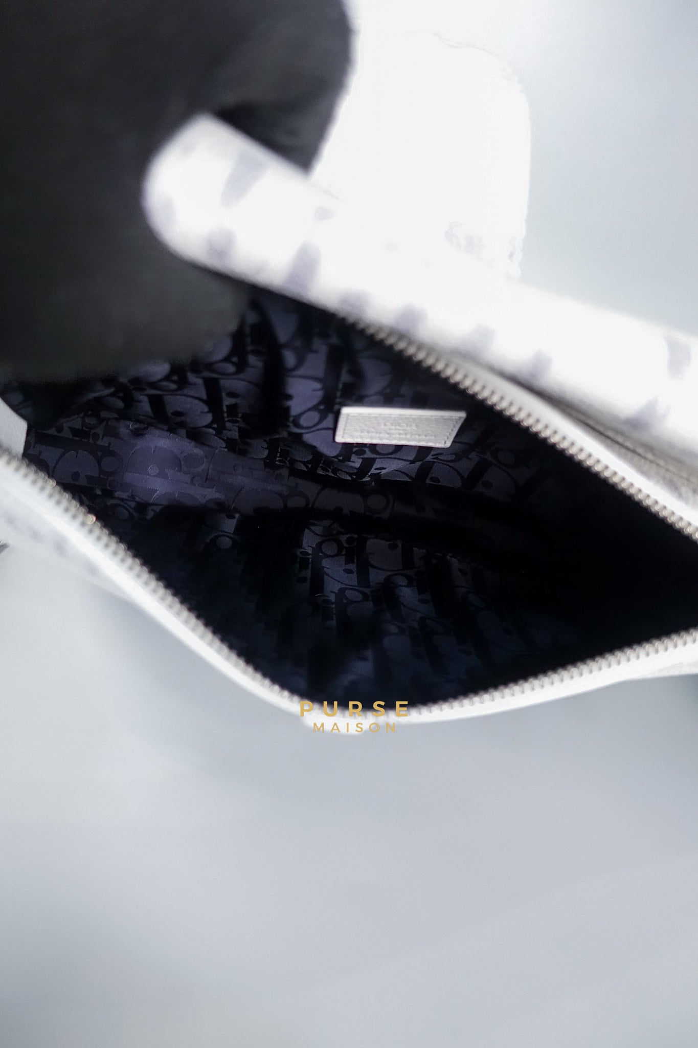 Dior X Daniel Arsham Grained Calfskin White Newspaper Print Saddle Bag | Purse Maison Luxury Bags Shop