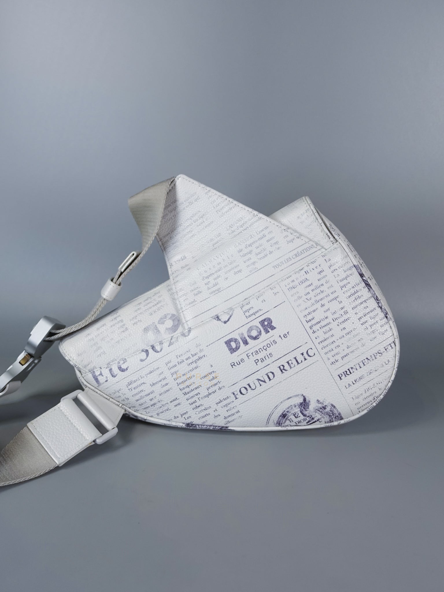 Dior X Daniel Arsham Grained Calfskin White Newspaper Print Saddle Bag | Purse Maison Luxury Bags Shop