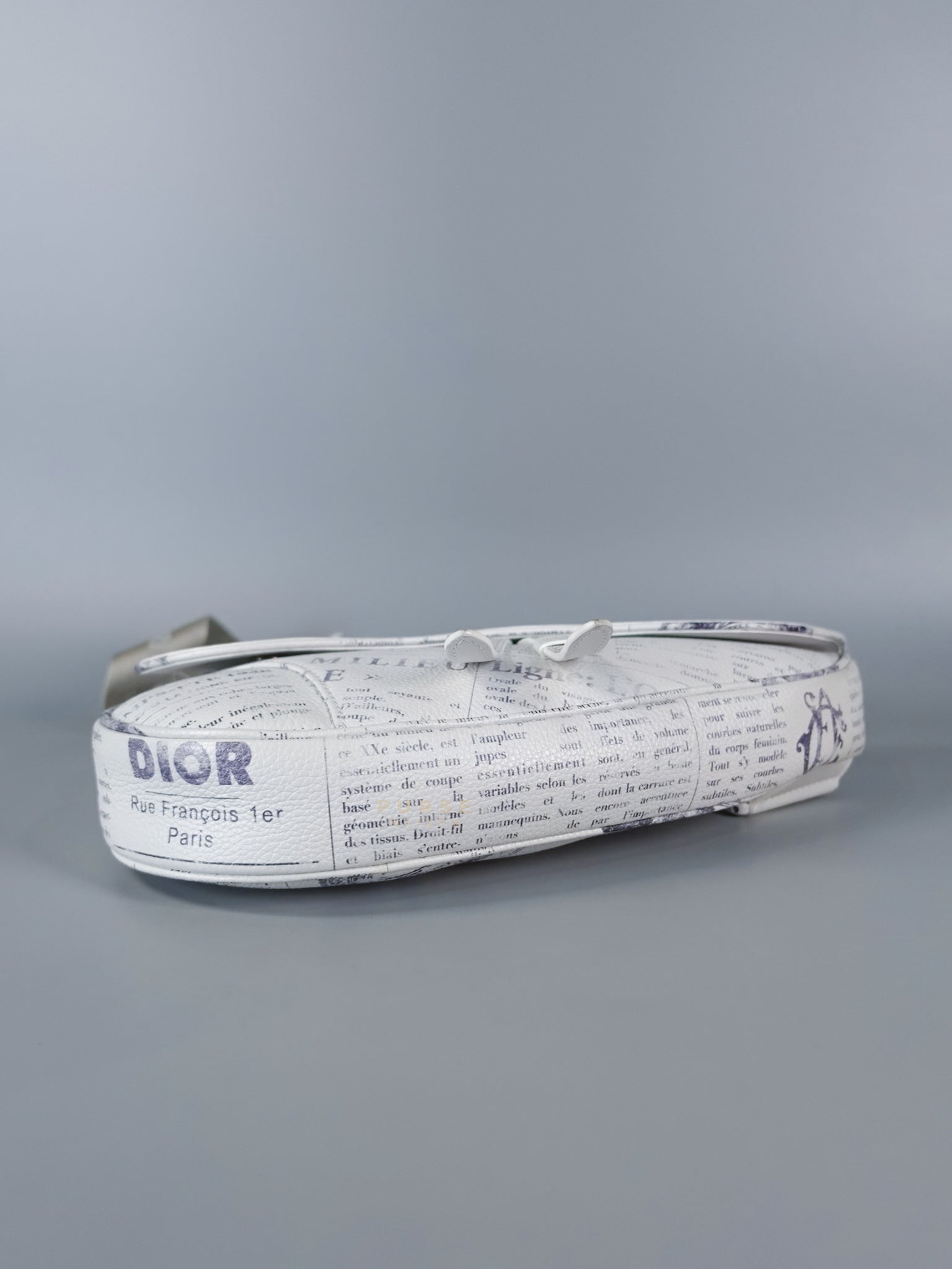 Dior X Daniel Arsham Grained Calfskin White Newspaper Print Saddle Bag | Purse Maison Luxury Bags Shop