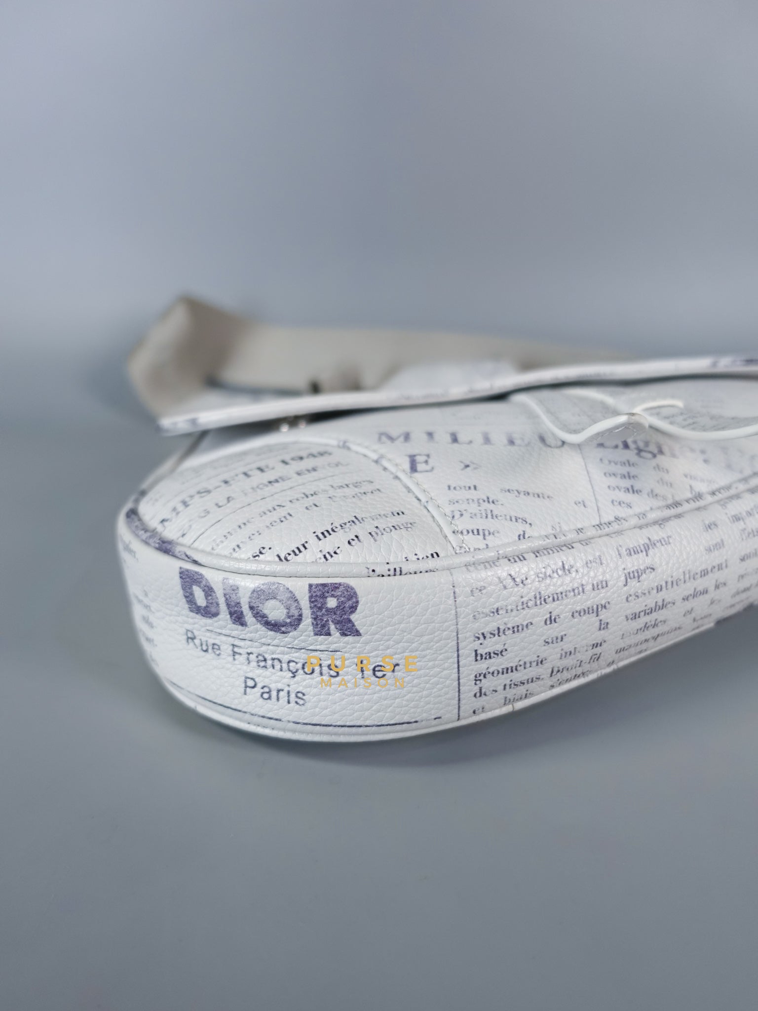 Dior X Daniel Arsham Grained Calfskin White Newspaper Print Saddle Bag | Purse Maison Luxury Bags Shop