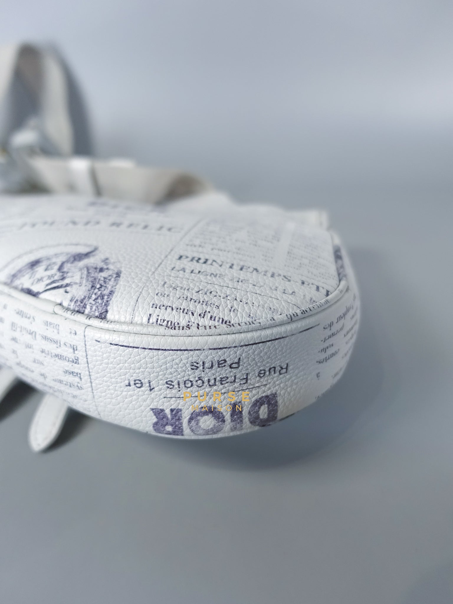 Dior X Daniel Arsham Grained Calfskin White Newspaper Print Saddle Bag | Purse Maison Luxury Bags Shop
